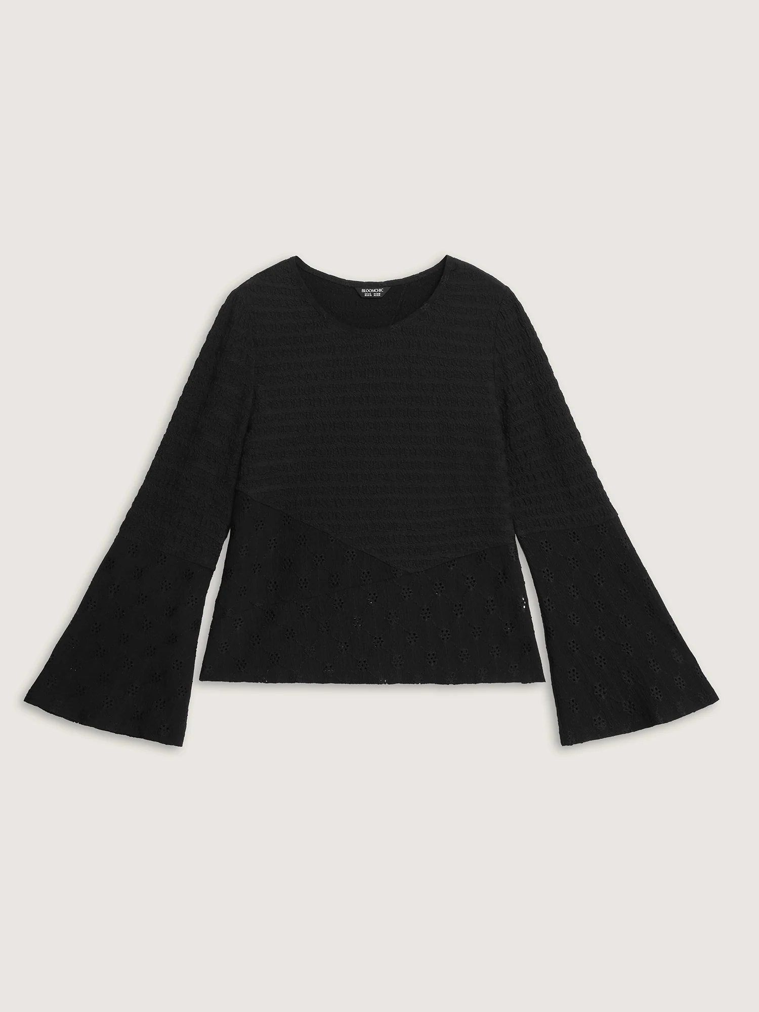 Floral Cut Out Flared Sleeve Knit Top