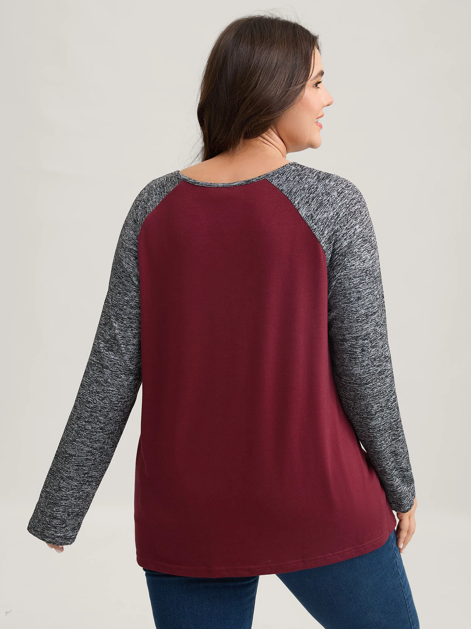Heather Patchwork Button Detail Stretchy T-Shirt