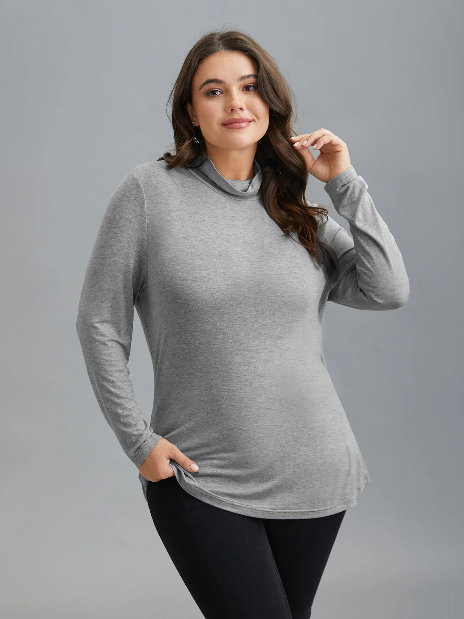 Supersoft Essentials Solid Funnel Neck Knit T-shirt