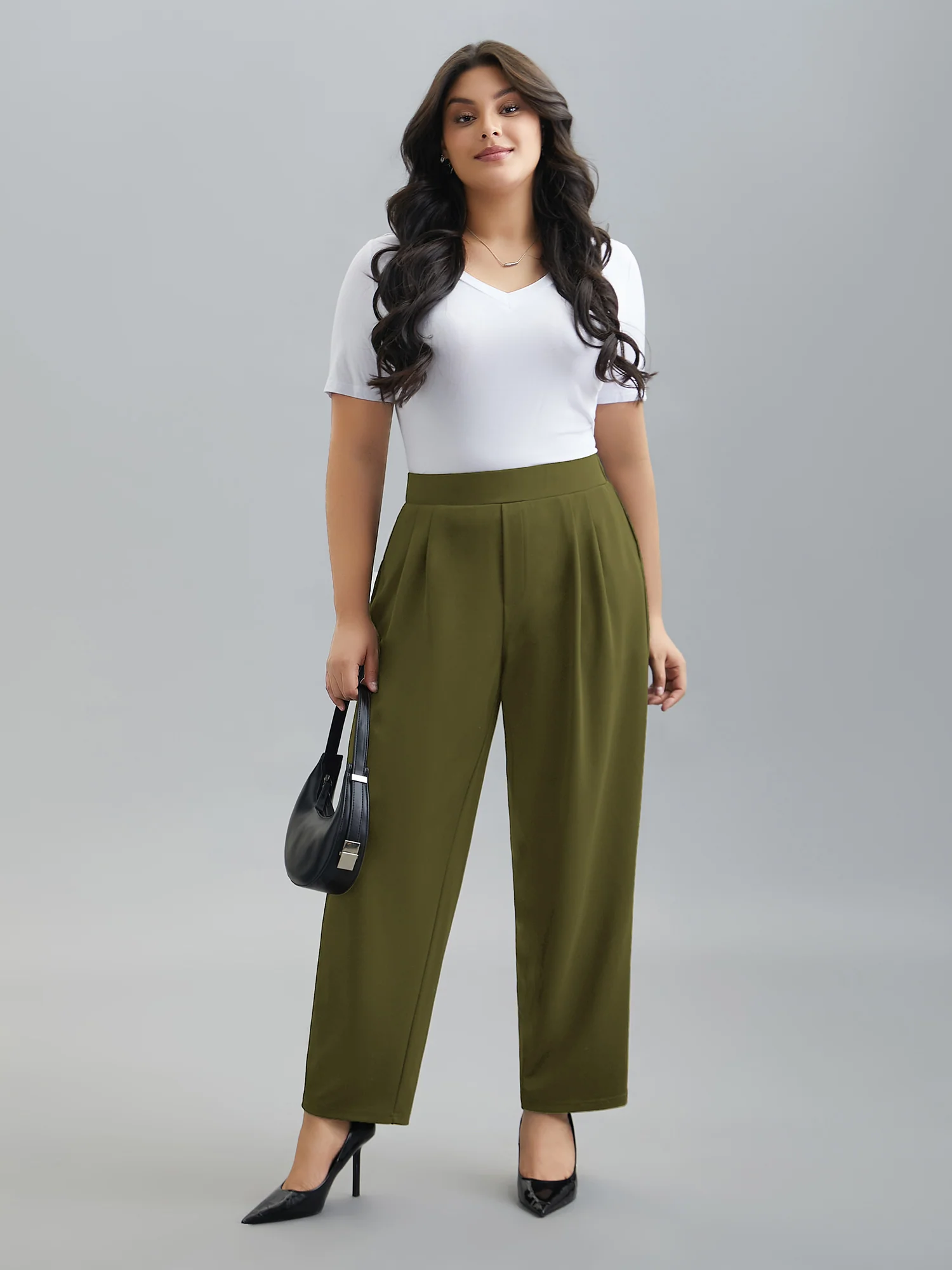 Stretchy-Waist Straight Leg Pants