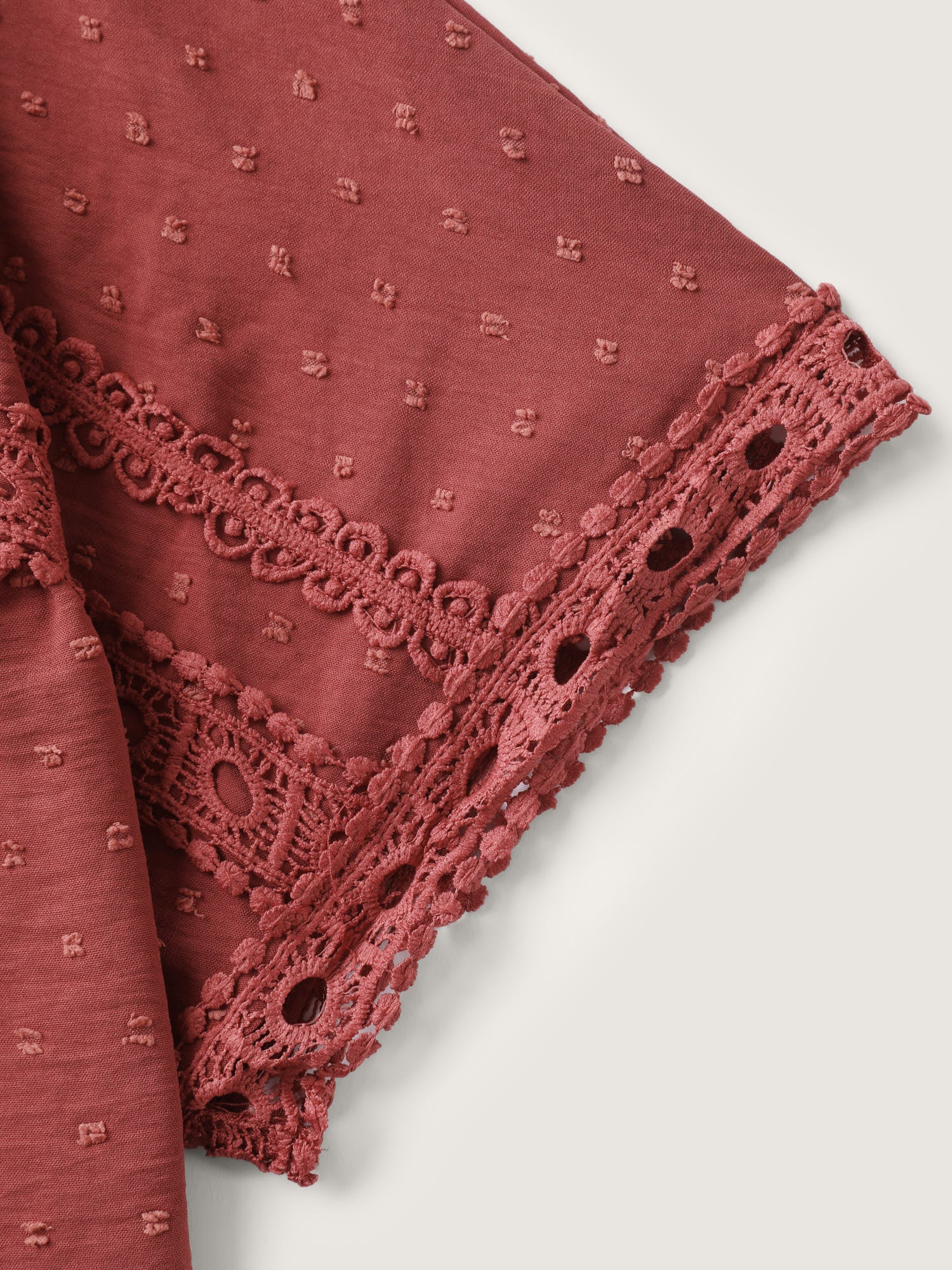 Textured Lace Trim Solid Blouse