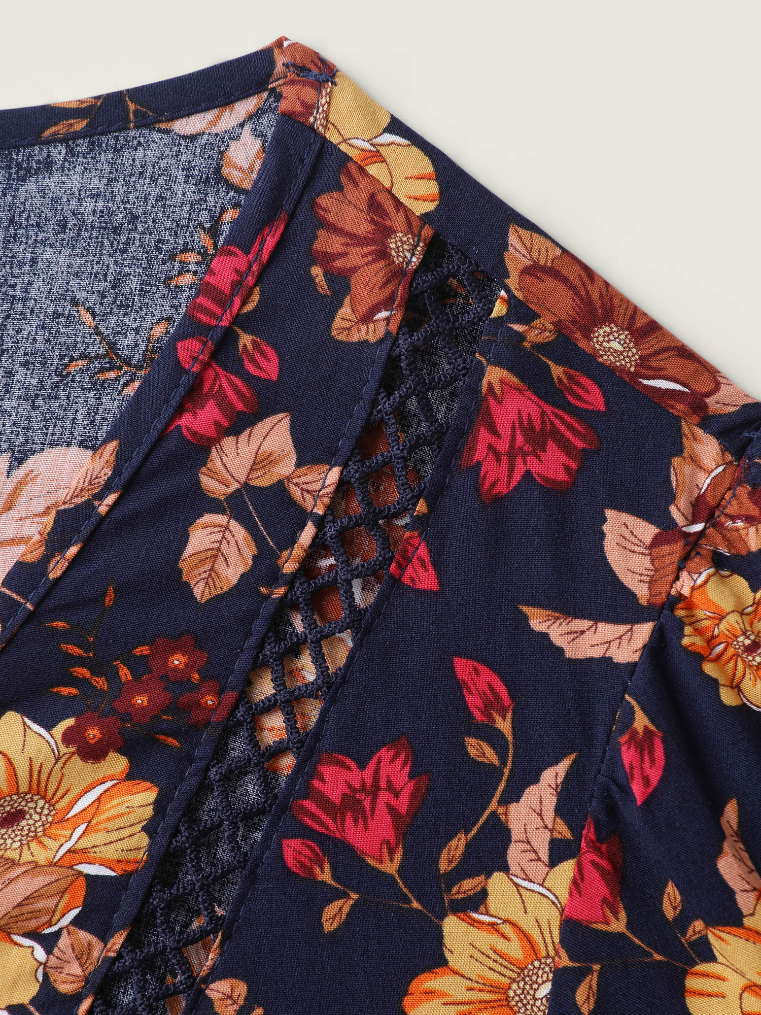 Fall Florals Lace Trim Flowy Blouse