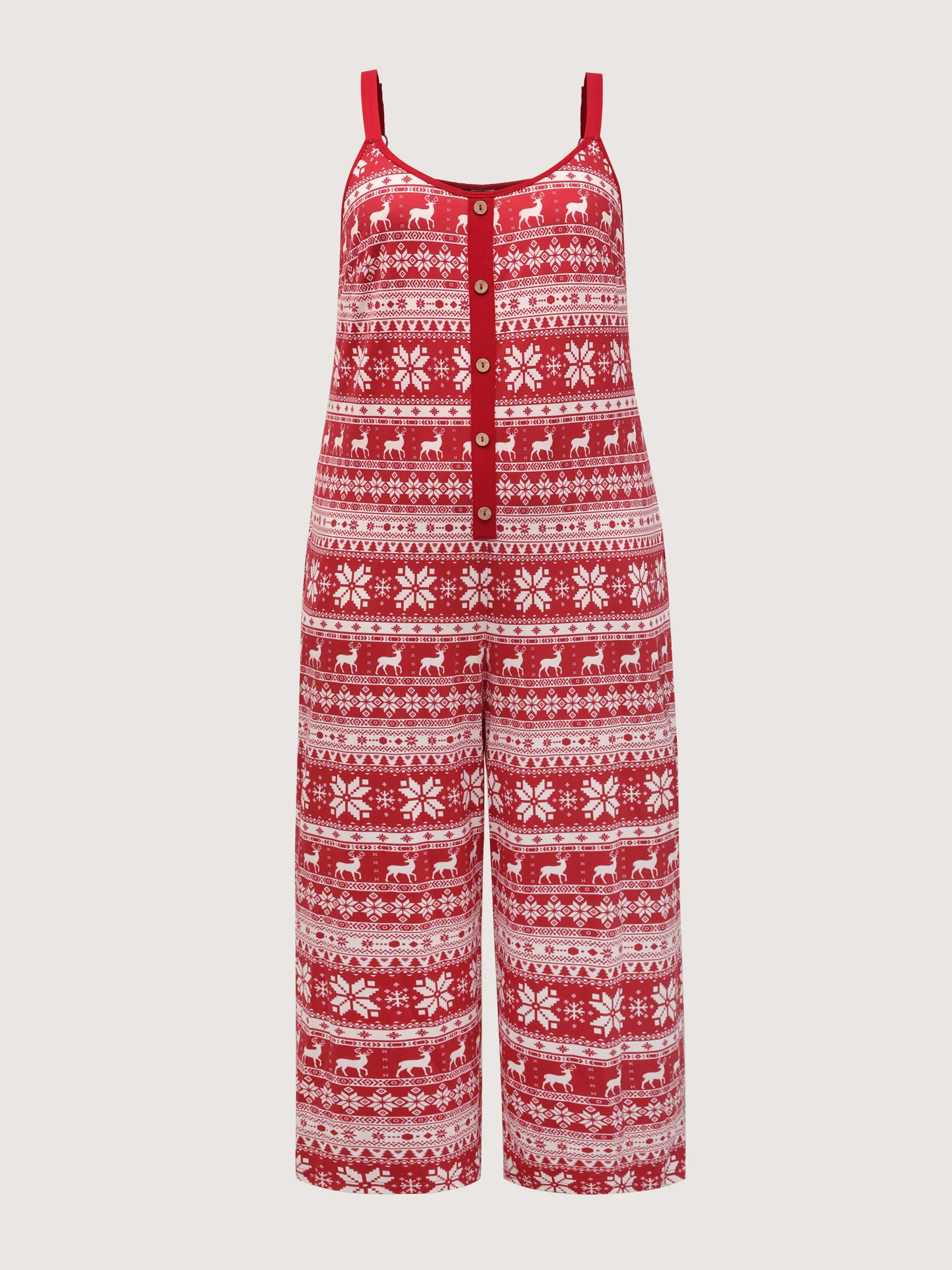 Holiday Pattern Placket Button Jumpsuit