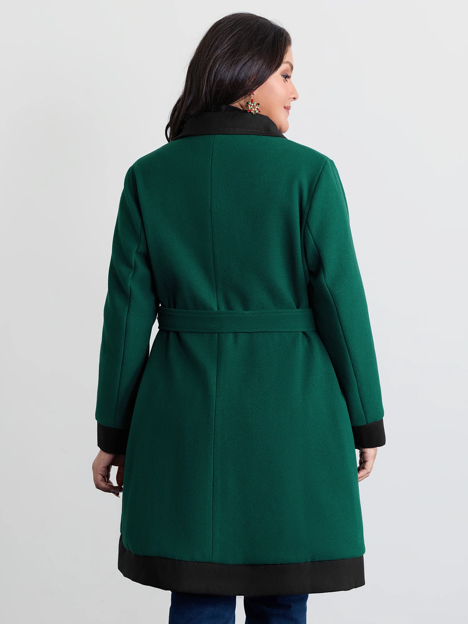 Color Contrast Belted Lined Coat