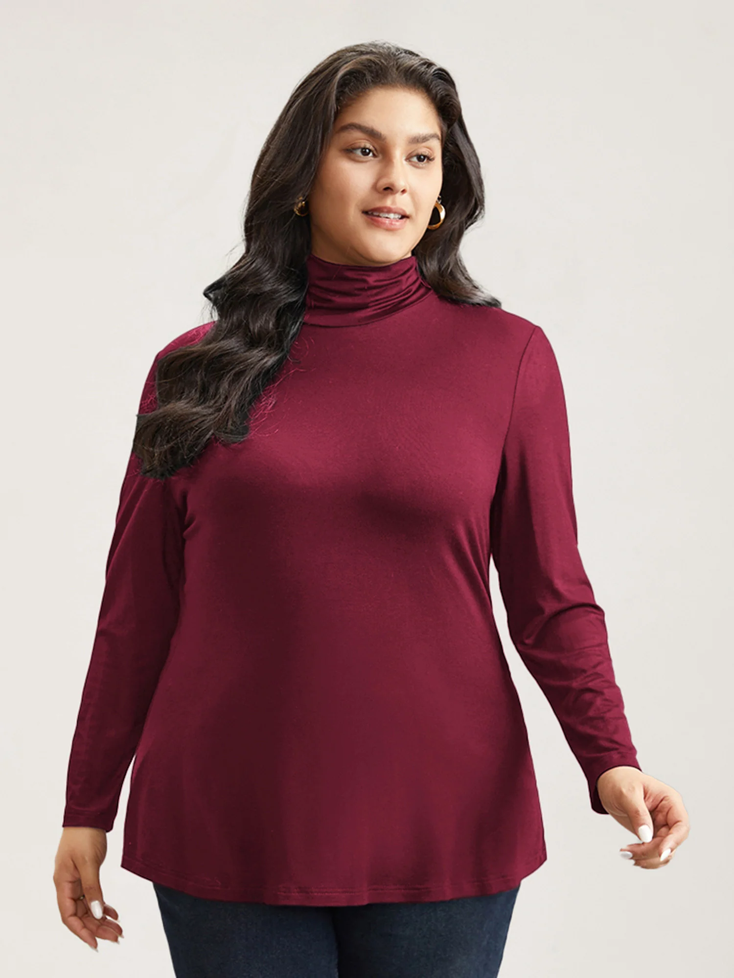 Supersoft Essentials Solid Funnel Neck Knit T-shirt