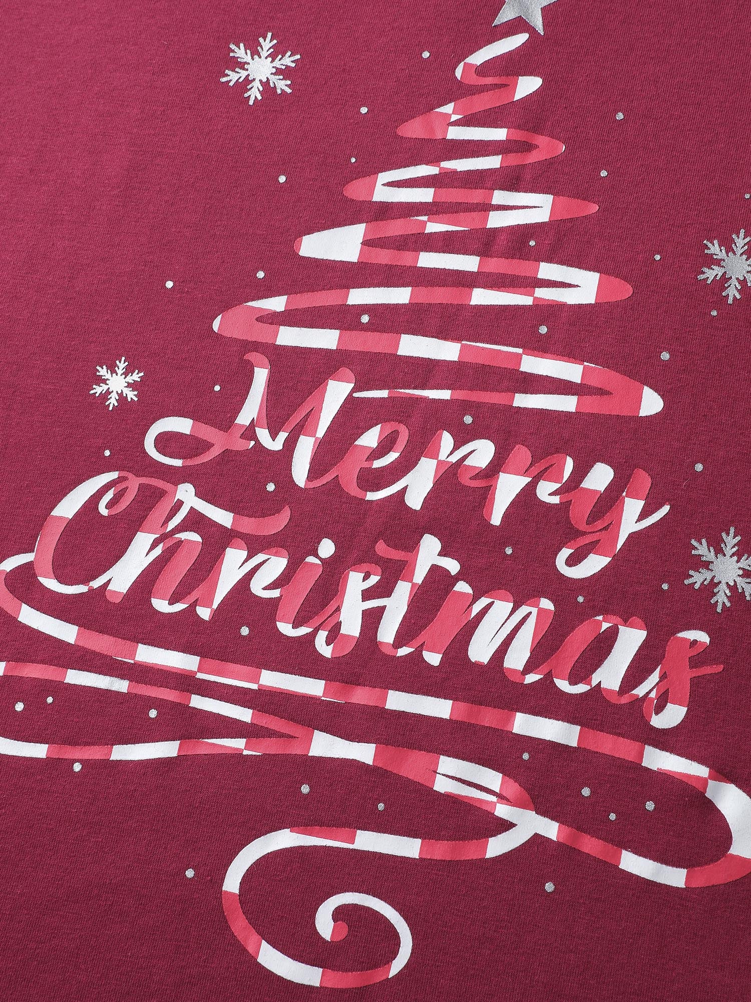 Merry Christmas Print Contrast T-Shirt