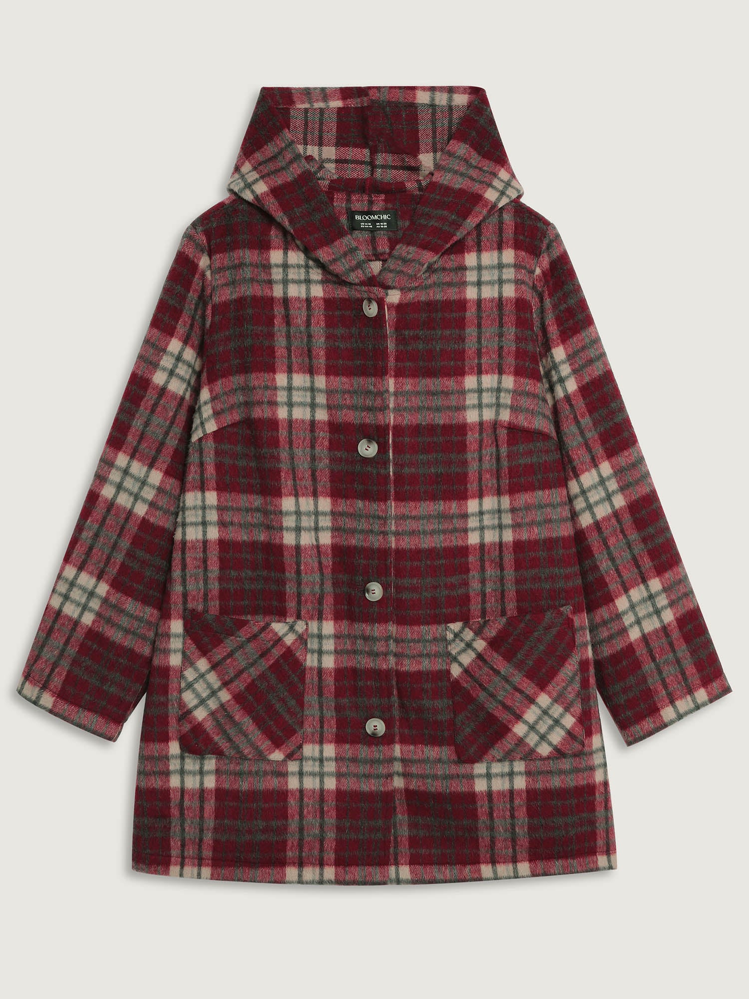 Plaid Fleece Hooded Button Coat