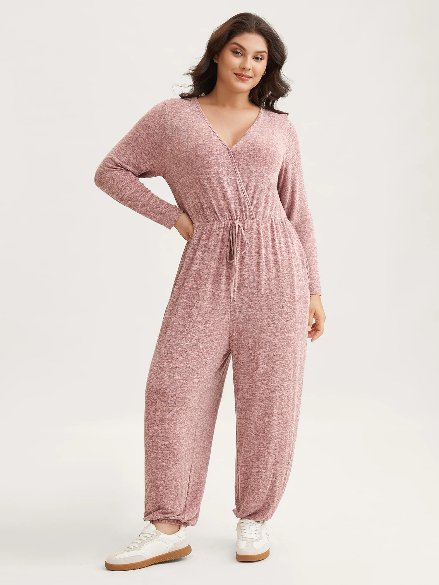 Elastic Waist Overlap Collar Lounge Jumpsuit