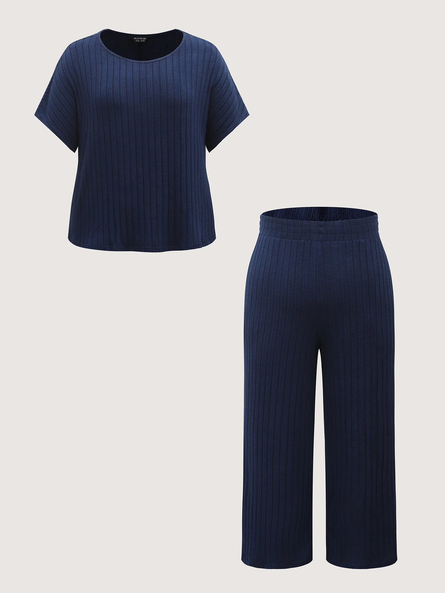 Stretchy Pit Strip Solid Loungewear Set