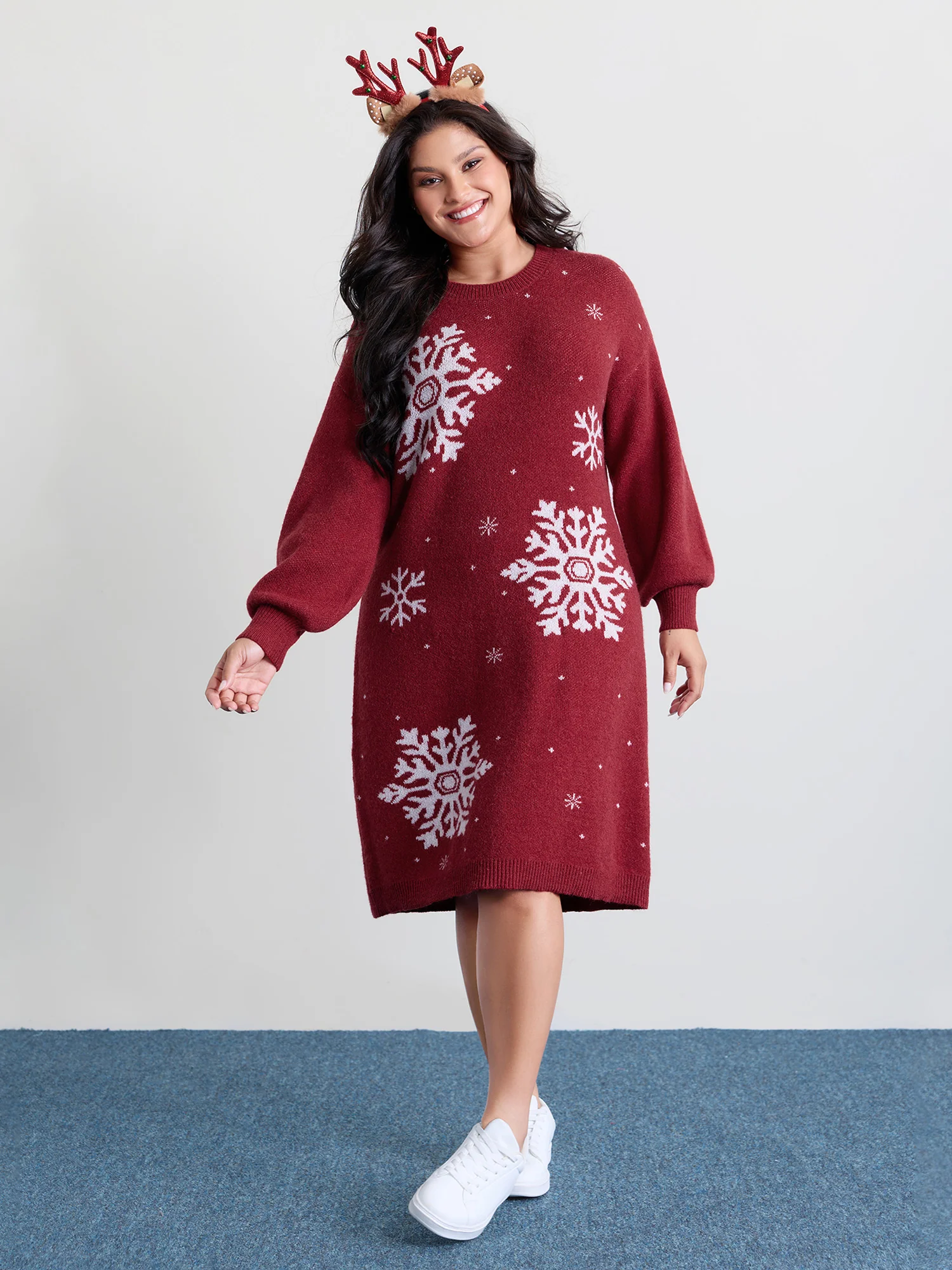 Snowflake Pattern Drop Shoulder Sweater Dress | Cozy Winter Essential ❄️