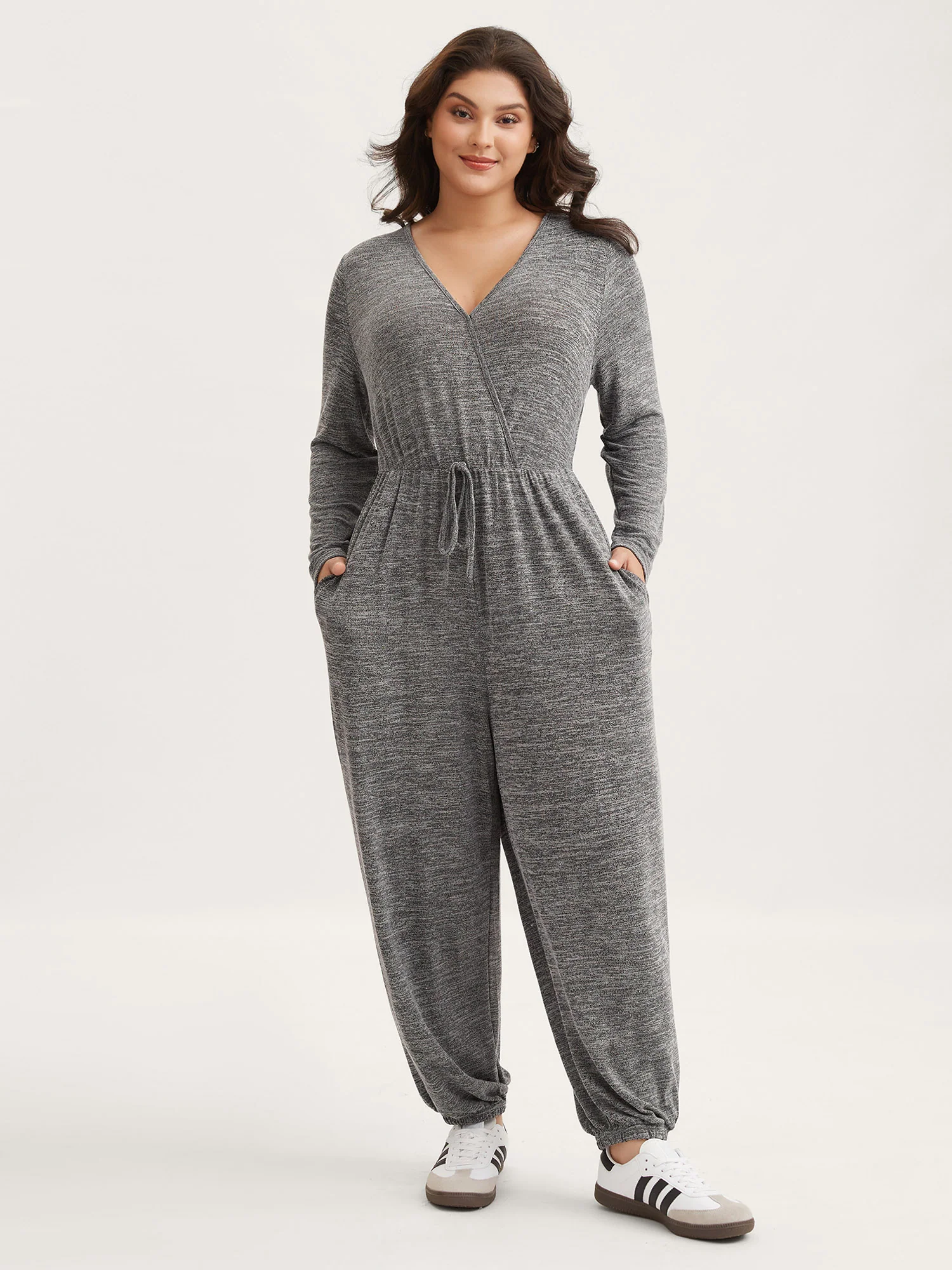 Elastic Waist Overlap Collar Lounge Jumpsuit