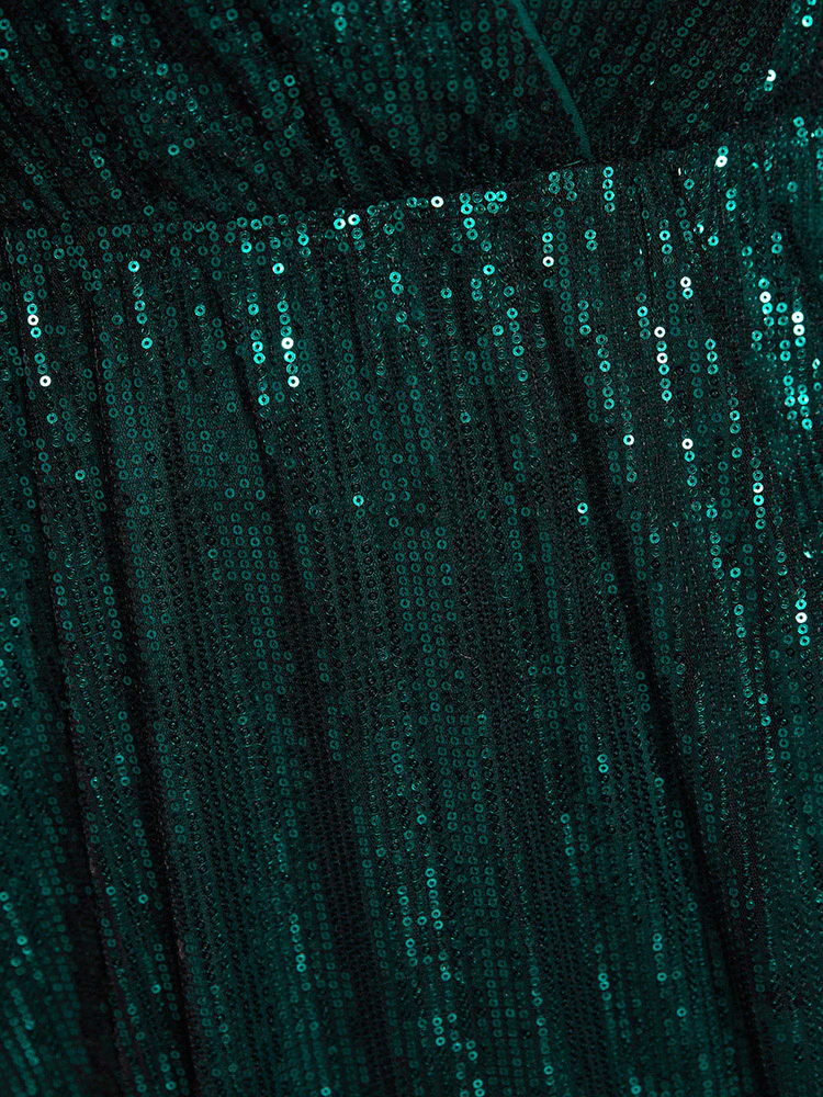 Solid Pocket Lantern Sleeve Wrap Sequin Dress