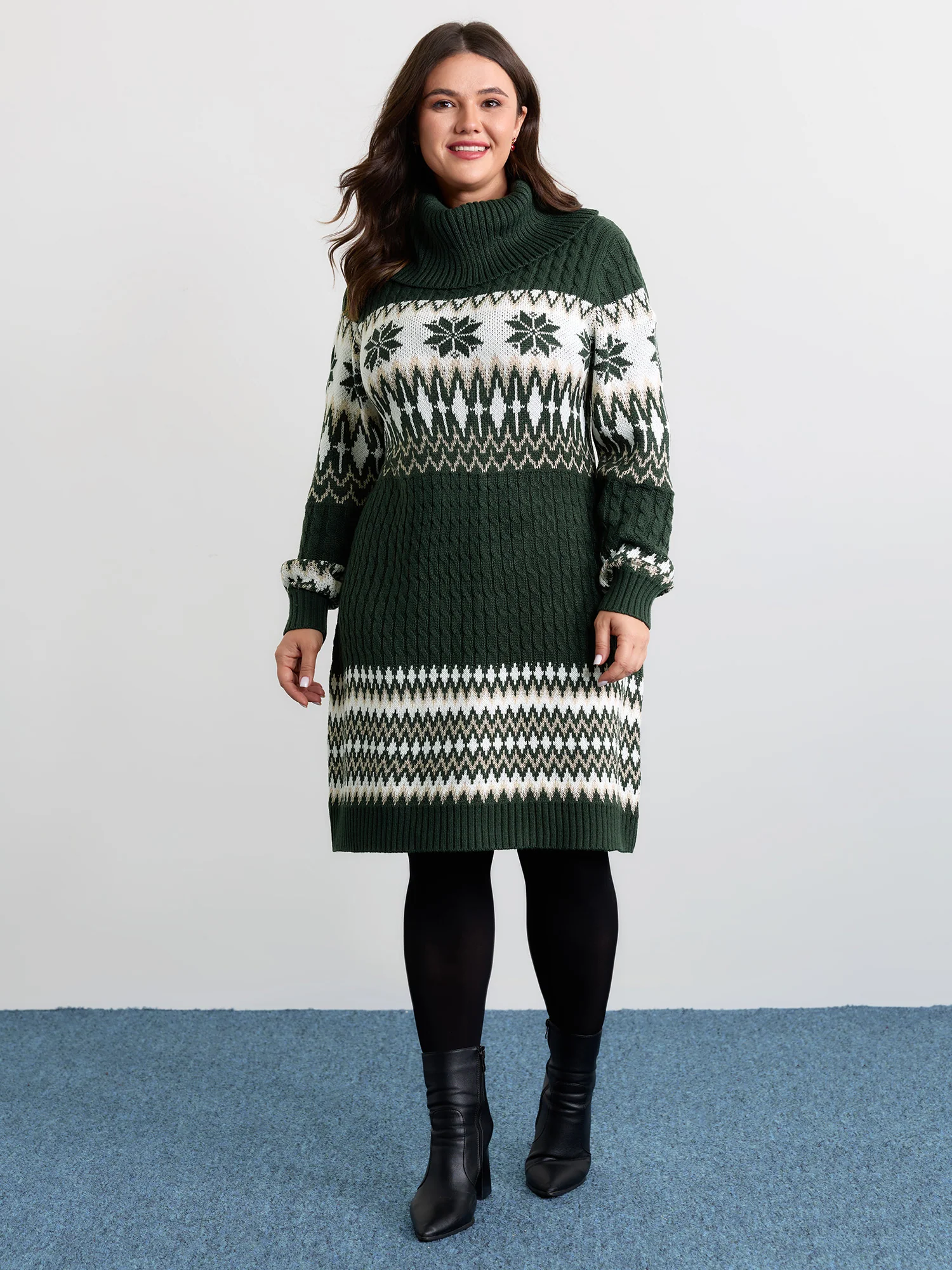 Holiday Textured Turtleneck Sweater Dress