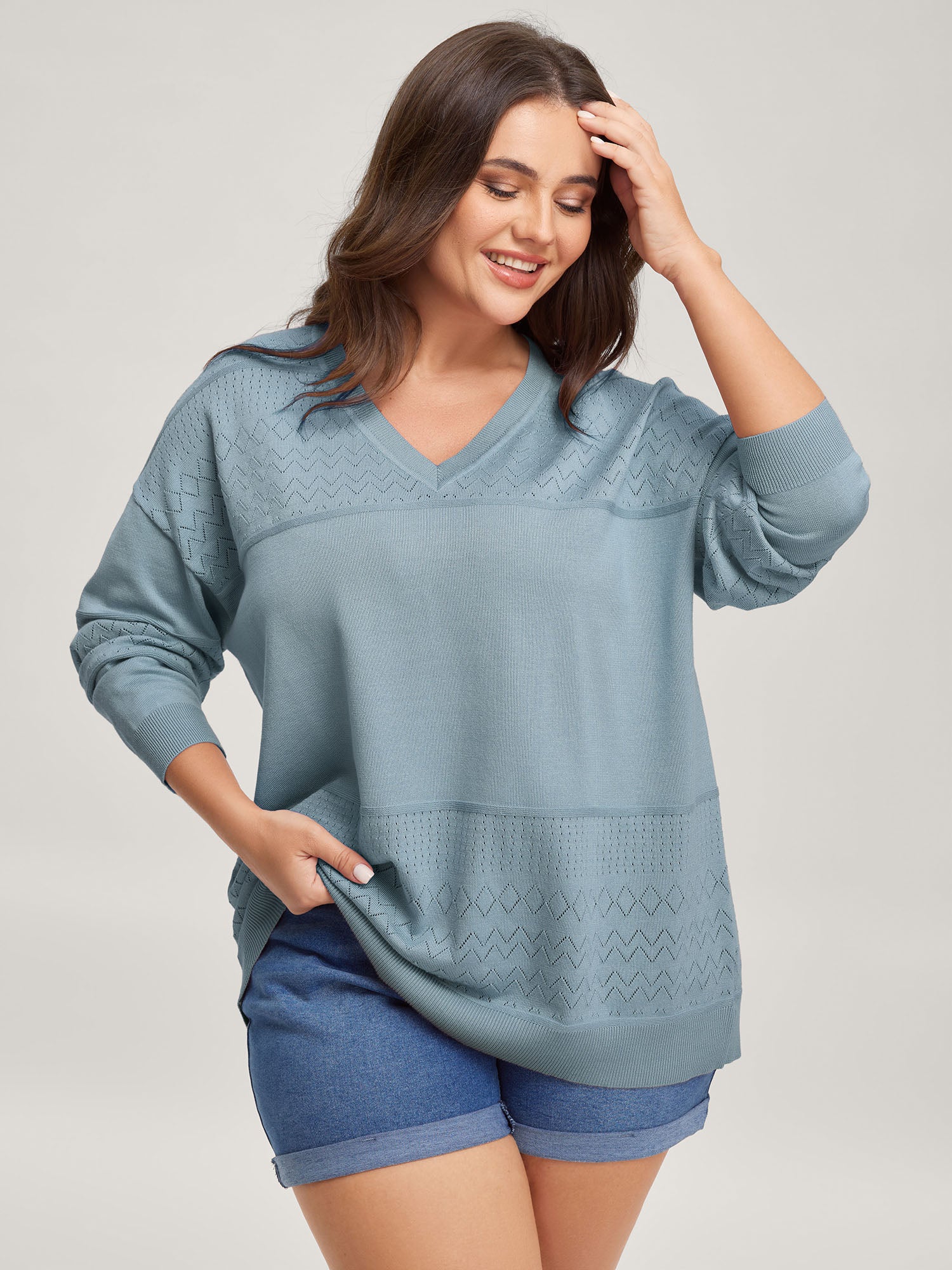 Supersoft Textured Eyelet Trim Pullover