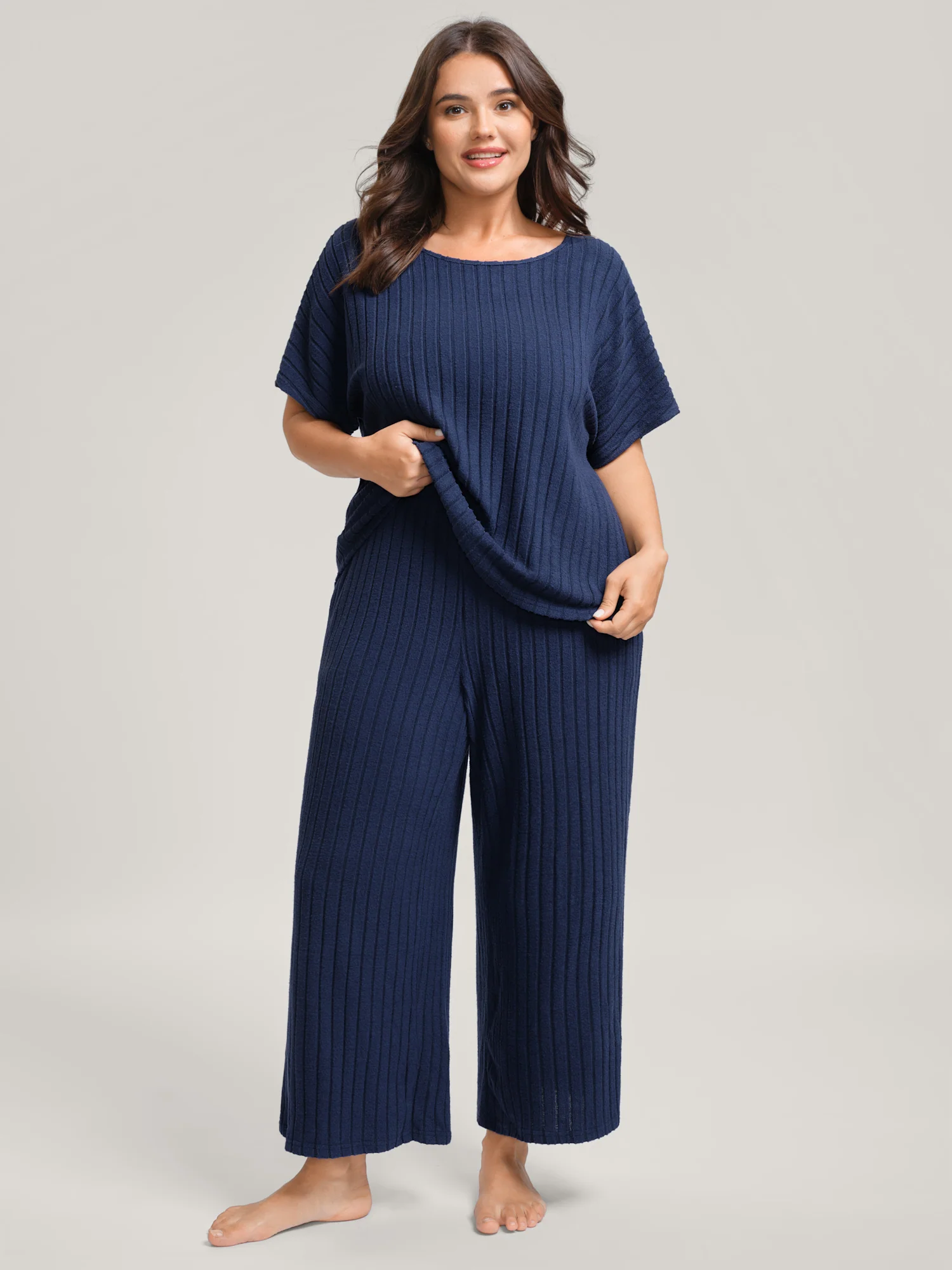 Stretchy Pit Strip Solid Loungewear Set