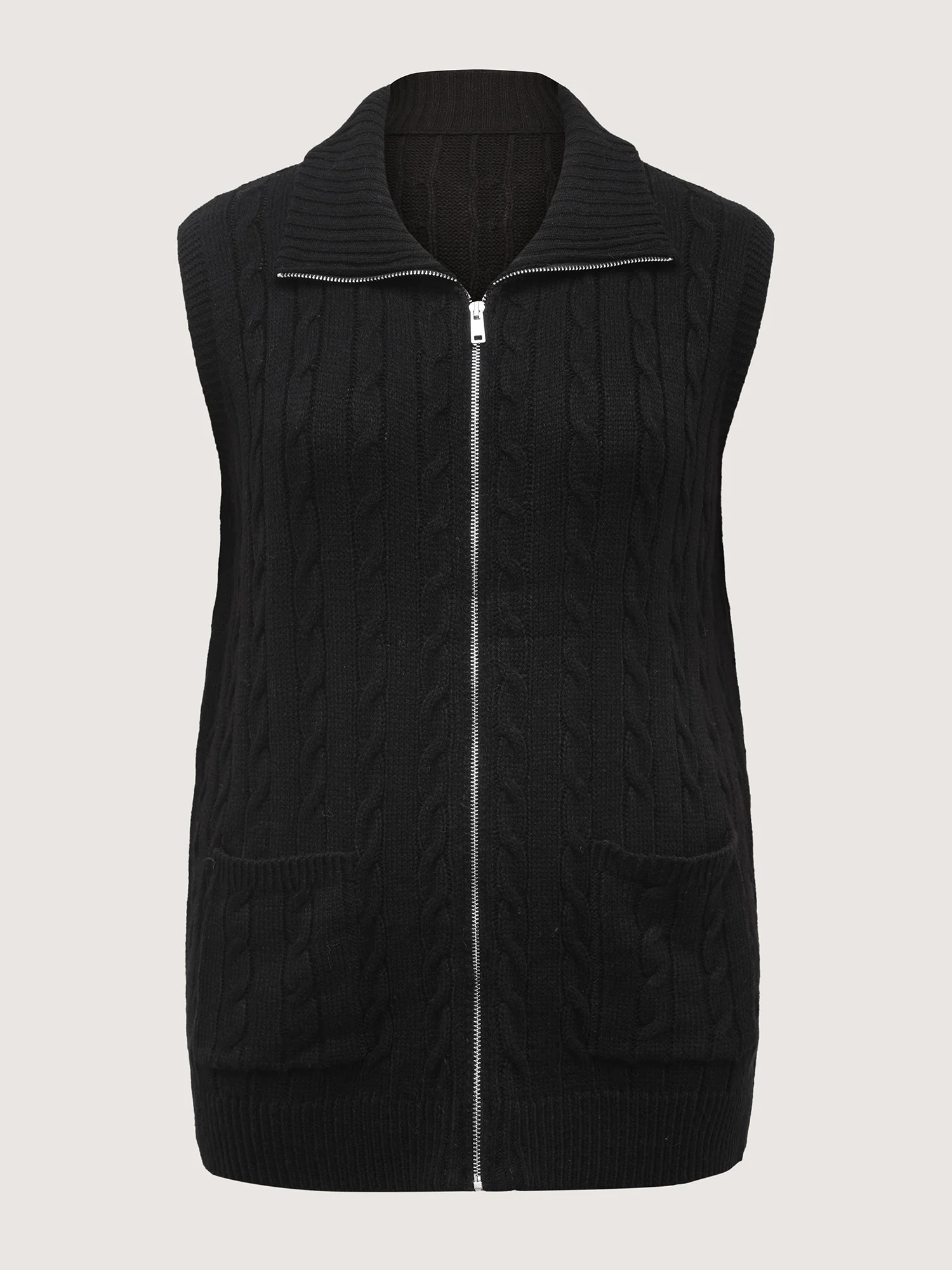 Cable Zipper Sleeveless Knit Cardigan