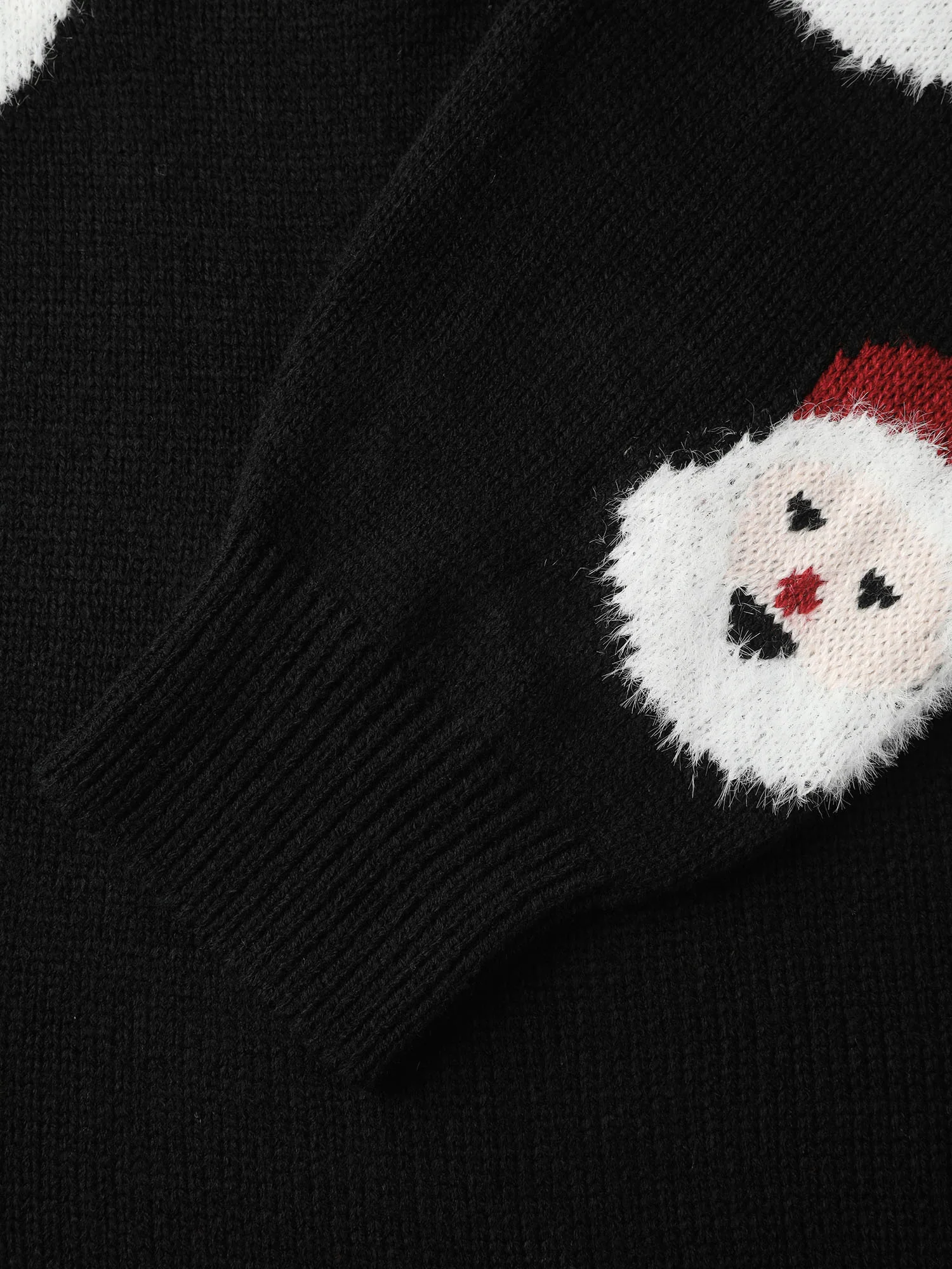 Santa Claus Print Embroidered Textured Sweater Dress