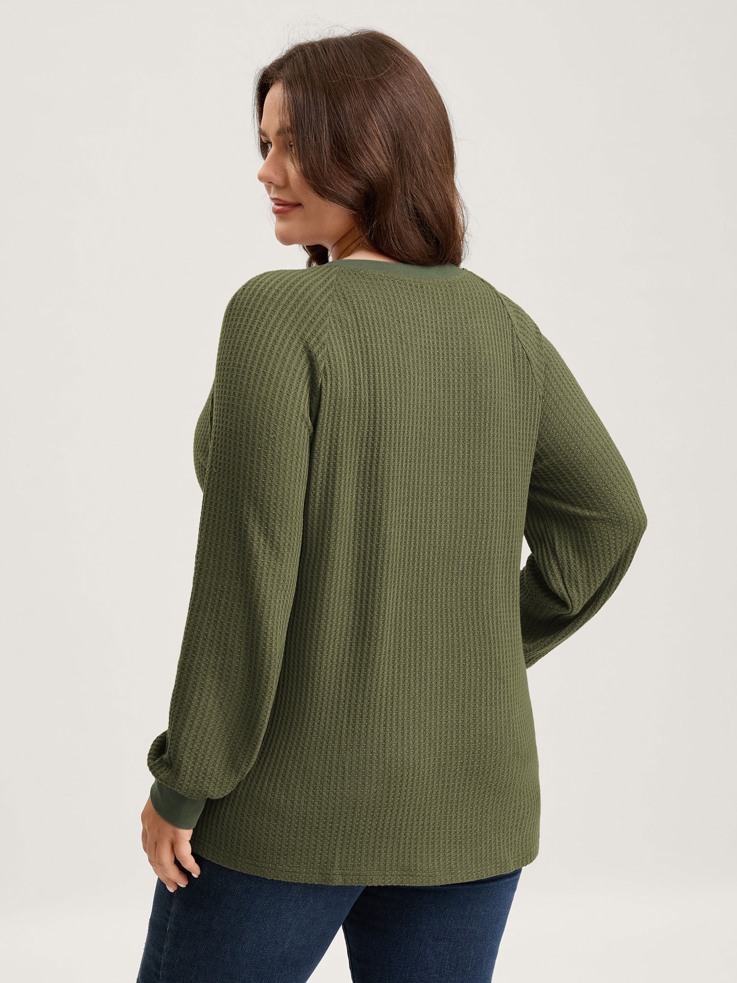 Waffle Grid Notched Collar Lace Sweatshirt