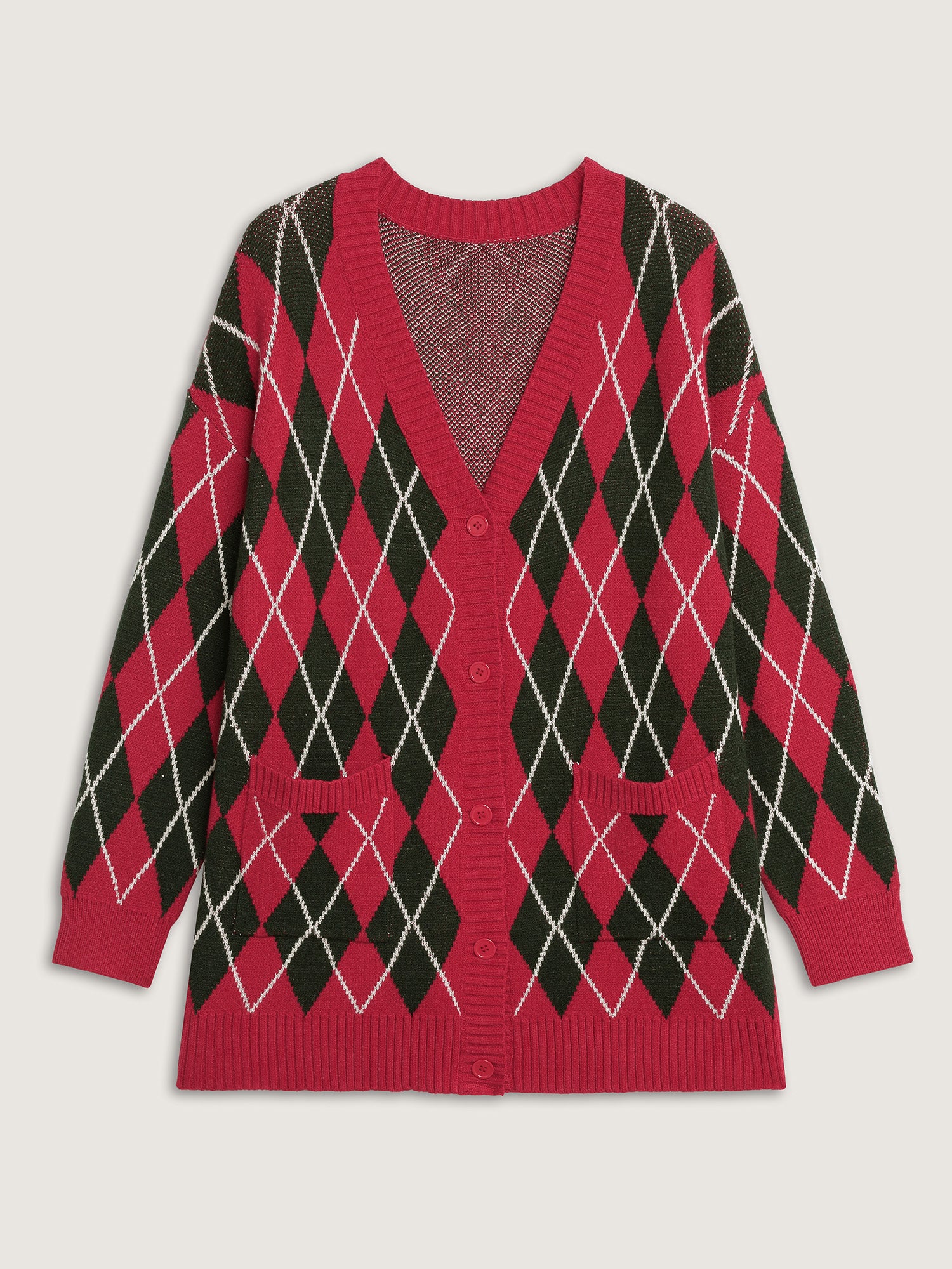 Holiday Checkered Jacquard Knit Cardigan