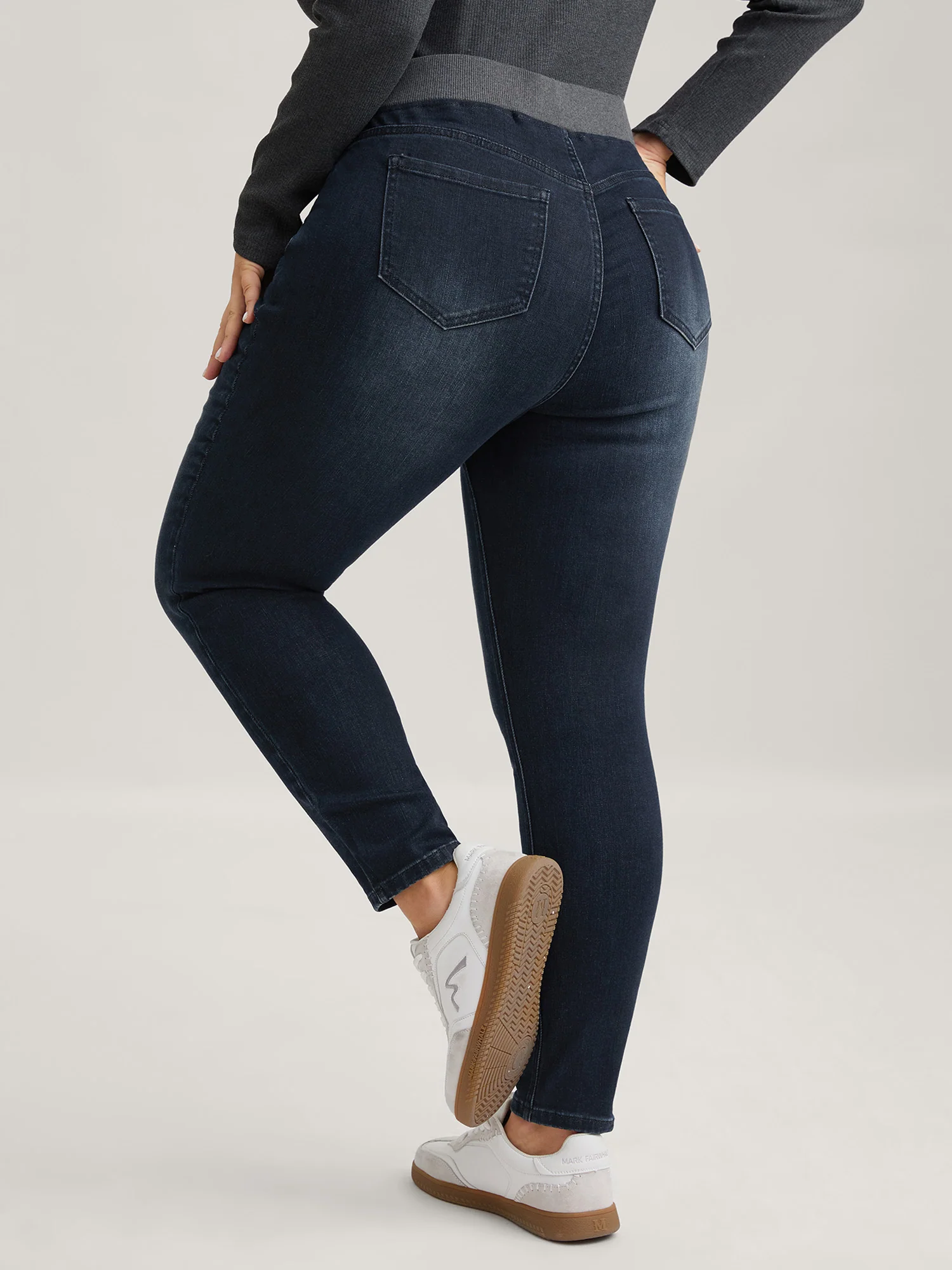 Stretchy Whiskered Waist Skinny Knit Jeans