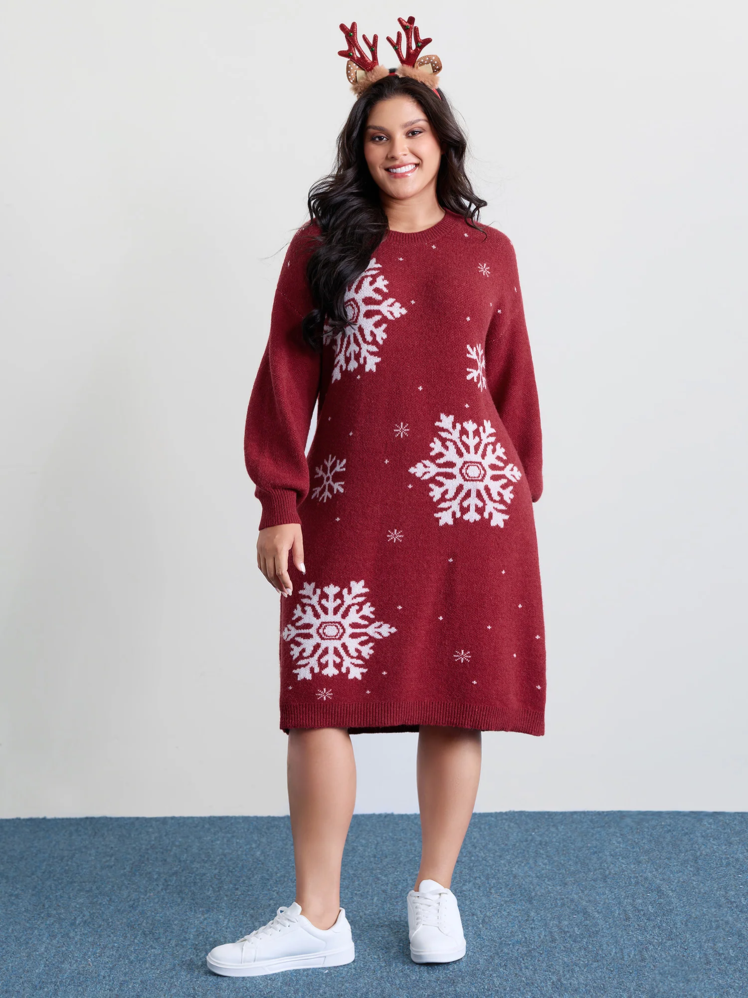 Snowflake Pattern Drop Shoulder Sweater Dress | Cozy Winter Essential ❄️