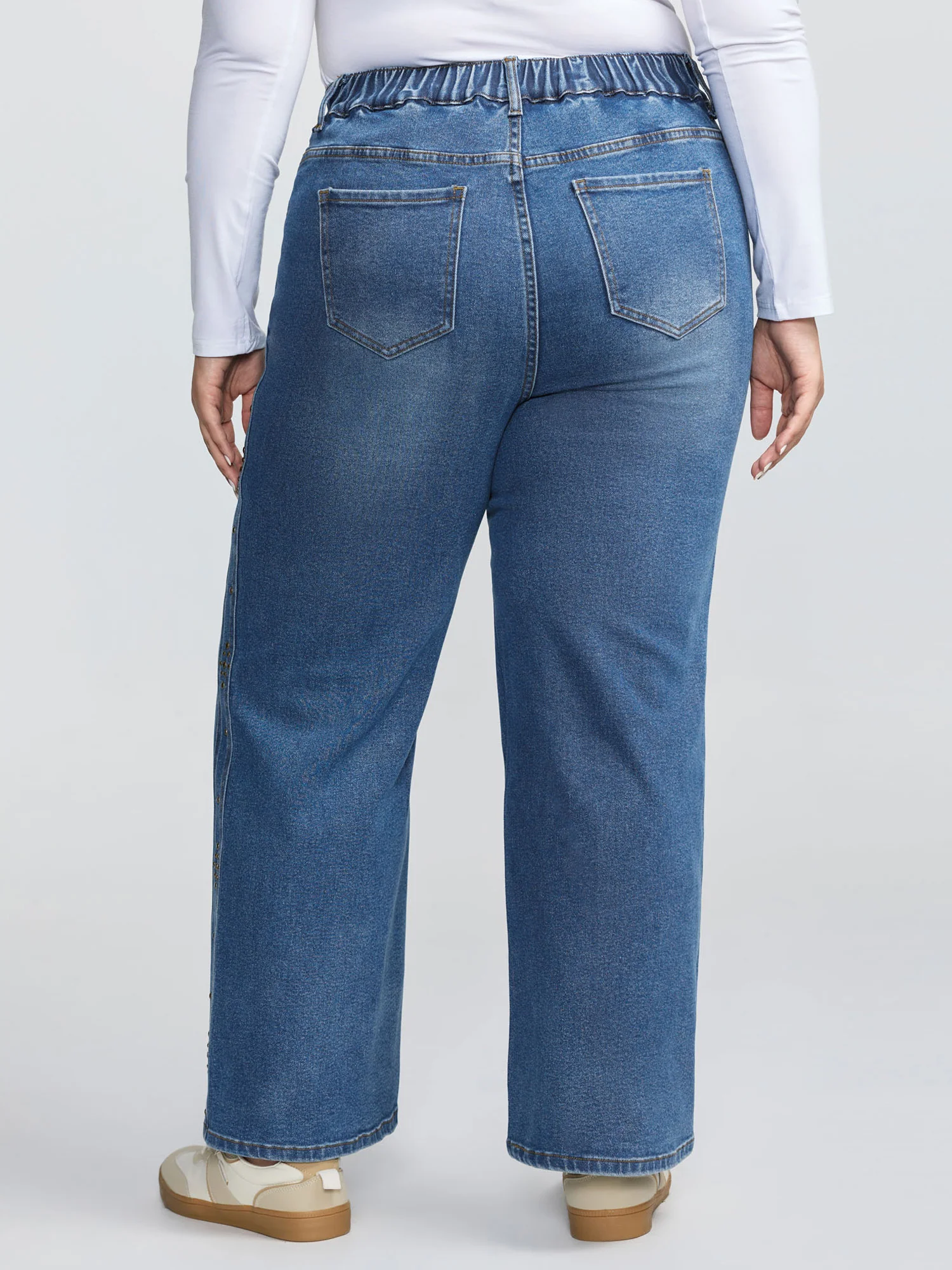 Stretchy Back Waistband Wide-Leg Jeans