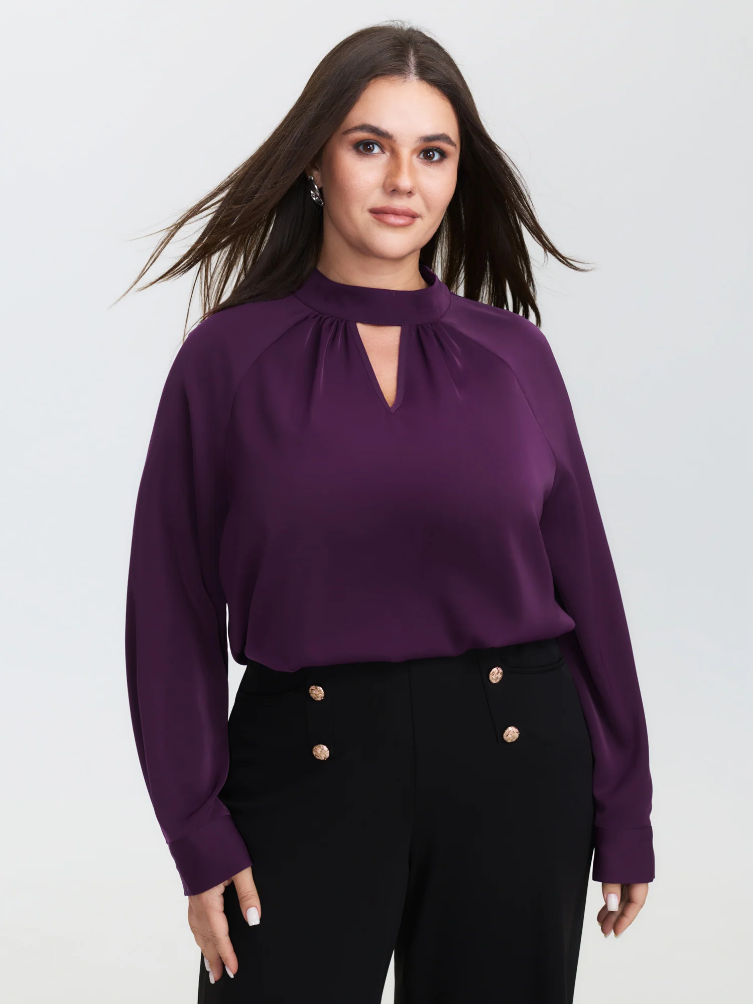 Cut-Out Neckline Pleated Blouse
