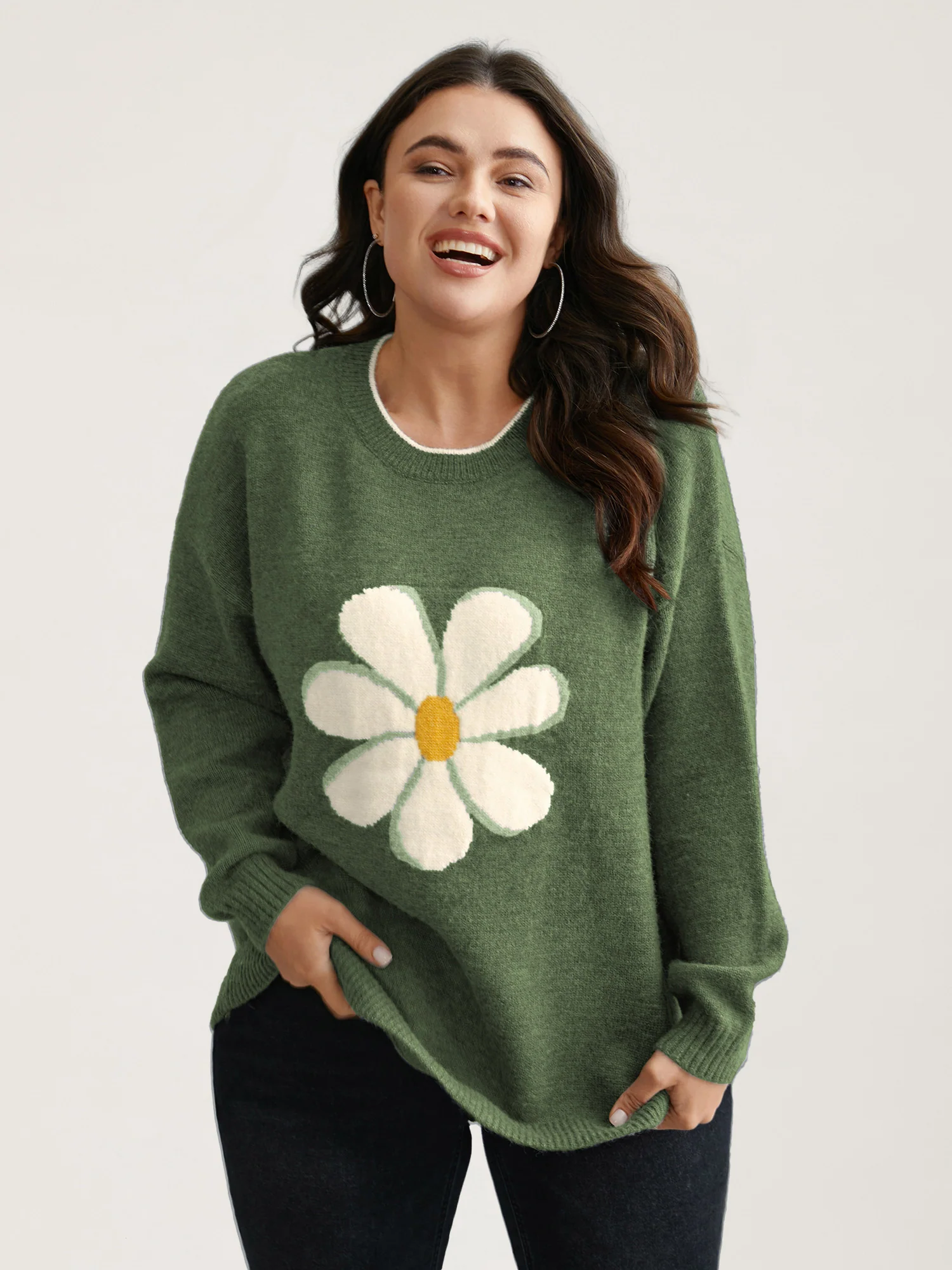 Floral Textured Crew Neck Pullover