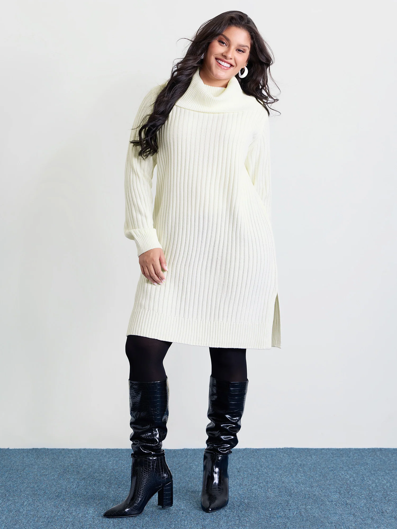 High Turtleneck Textured Sweater Dress