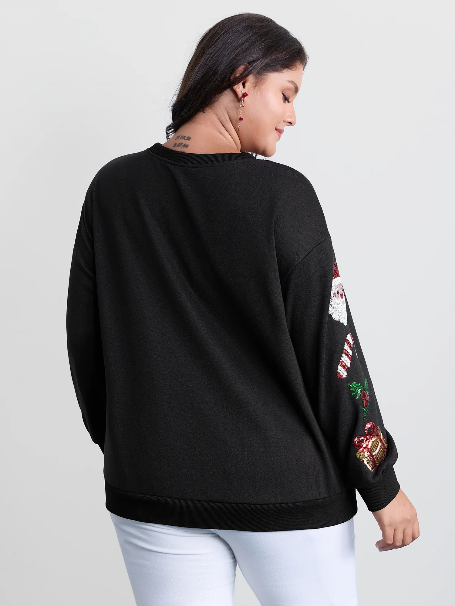 Holiday Sequin Embroidery Relaxed-Fit Sweatshirt