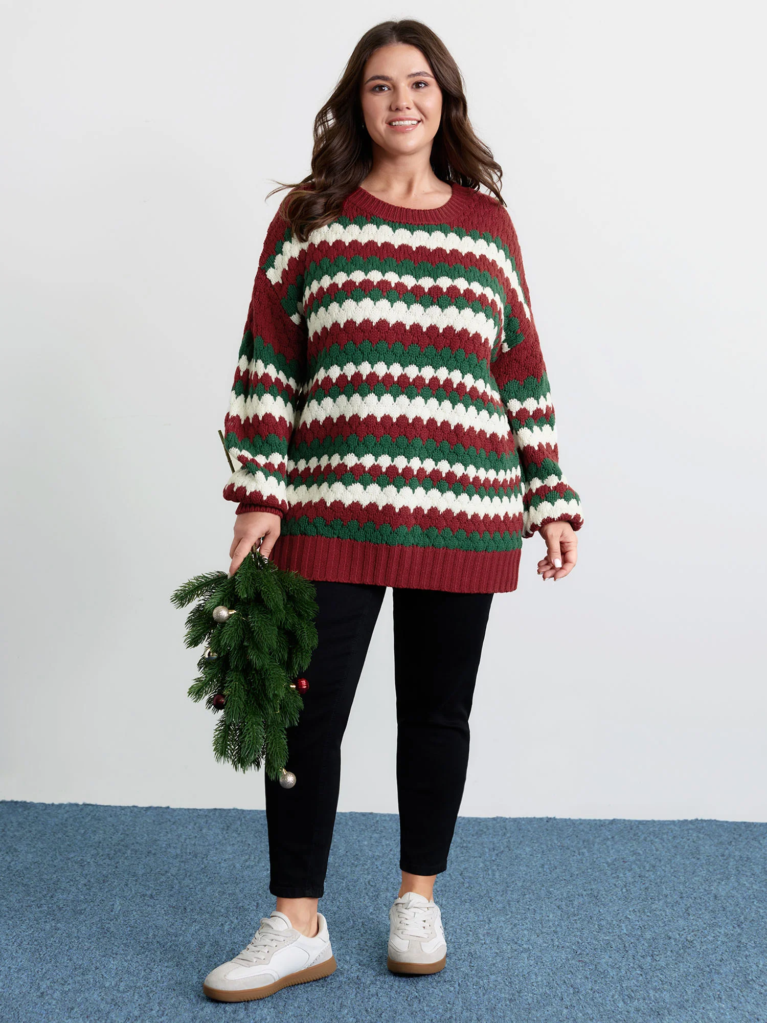 Wavy Holiday Stripes Textured Pullover
