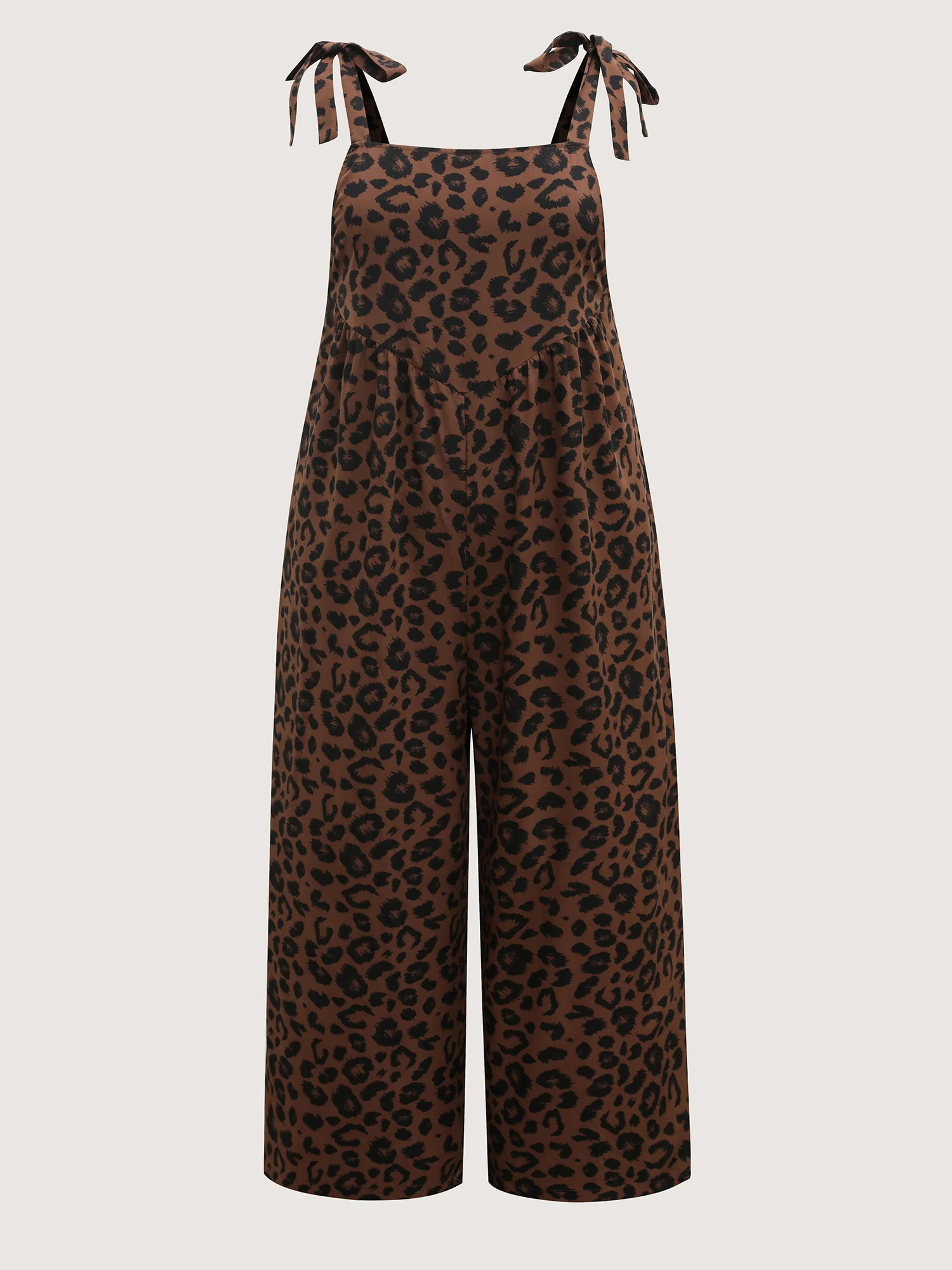 Leopard Print Shirred Shoulder Ties Jumpsuit