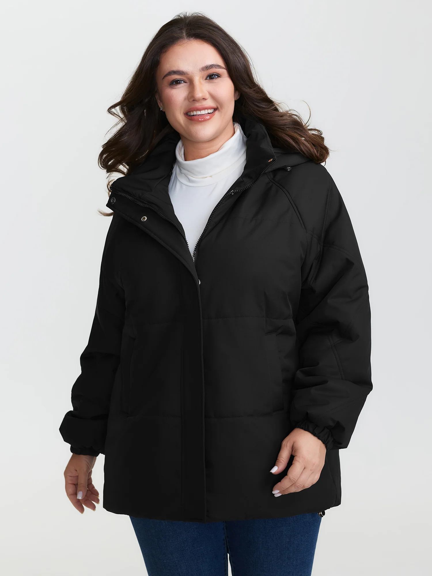 Zipper Button Pockets Quilted Jacket