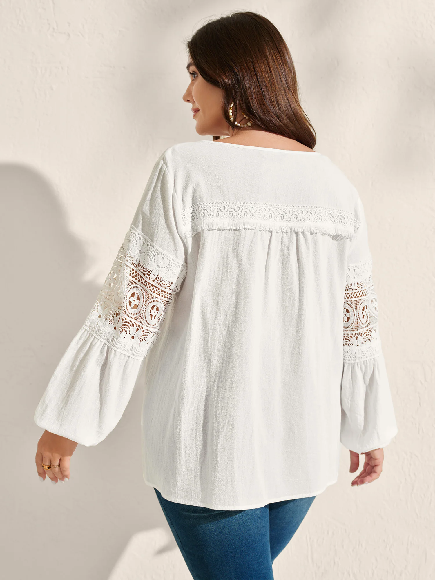 Pure Cotton Sheer Lace Trim Blouse