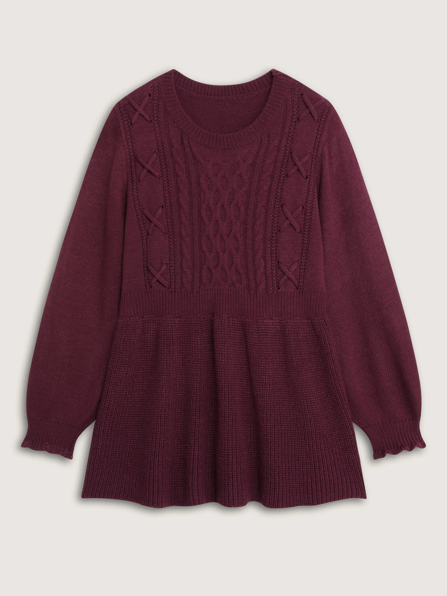 Textured Ruffled Lantern Sleeve Pullover
