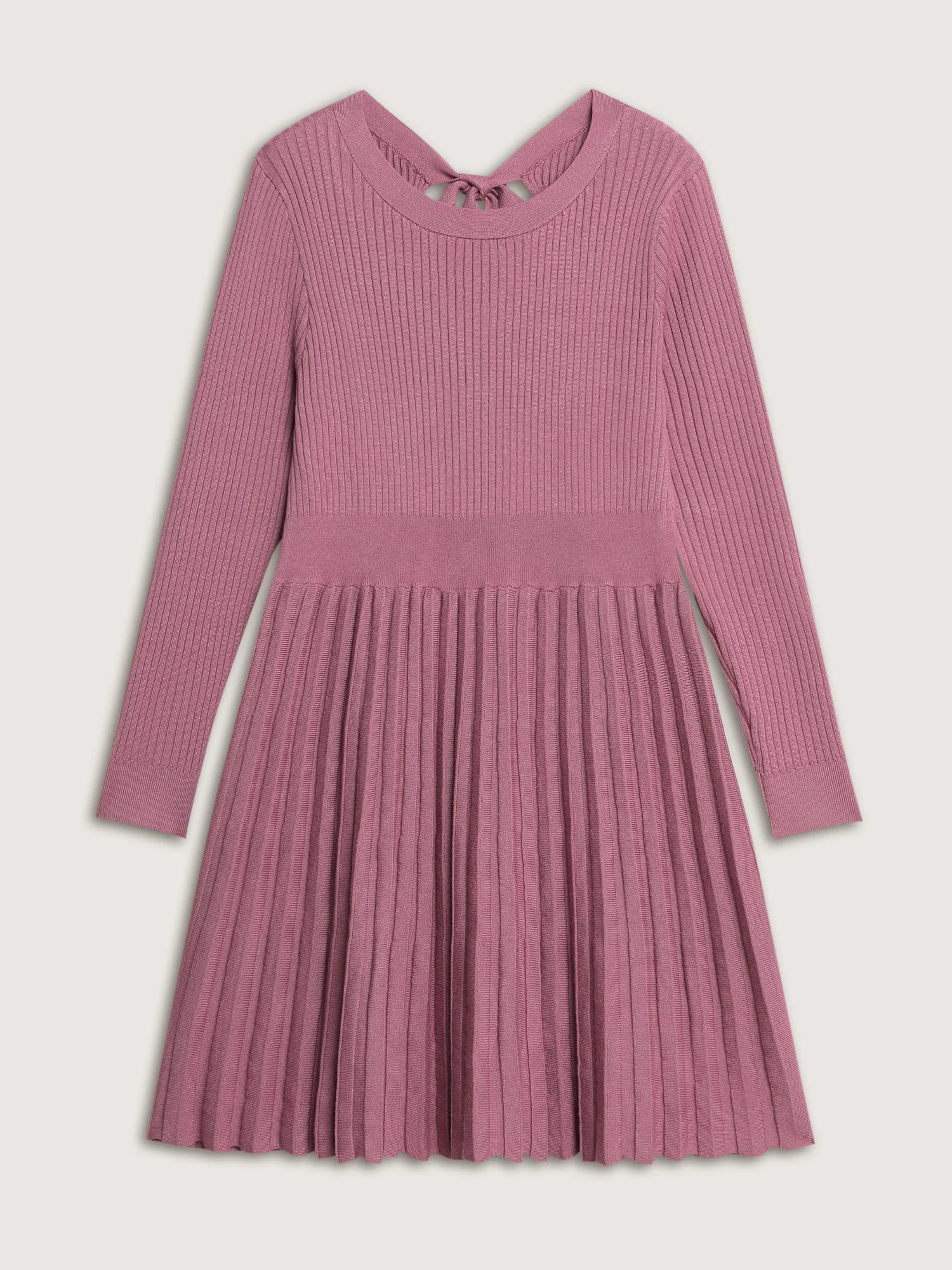 Ribbed Cinched-Waist Bowtie Sweater Dress
