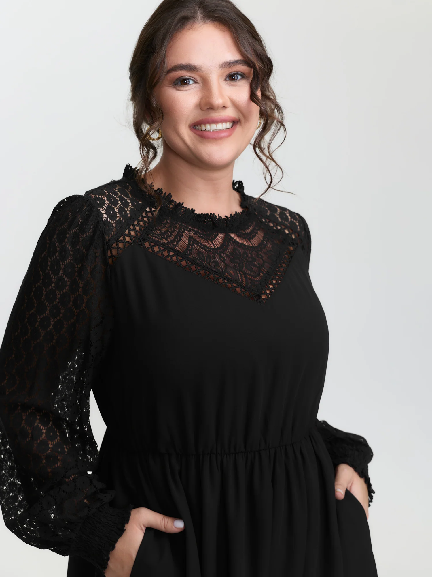 Sheer Lace Cut-Out Detail Midi Dress