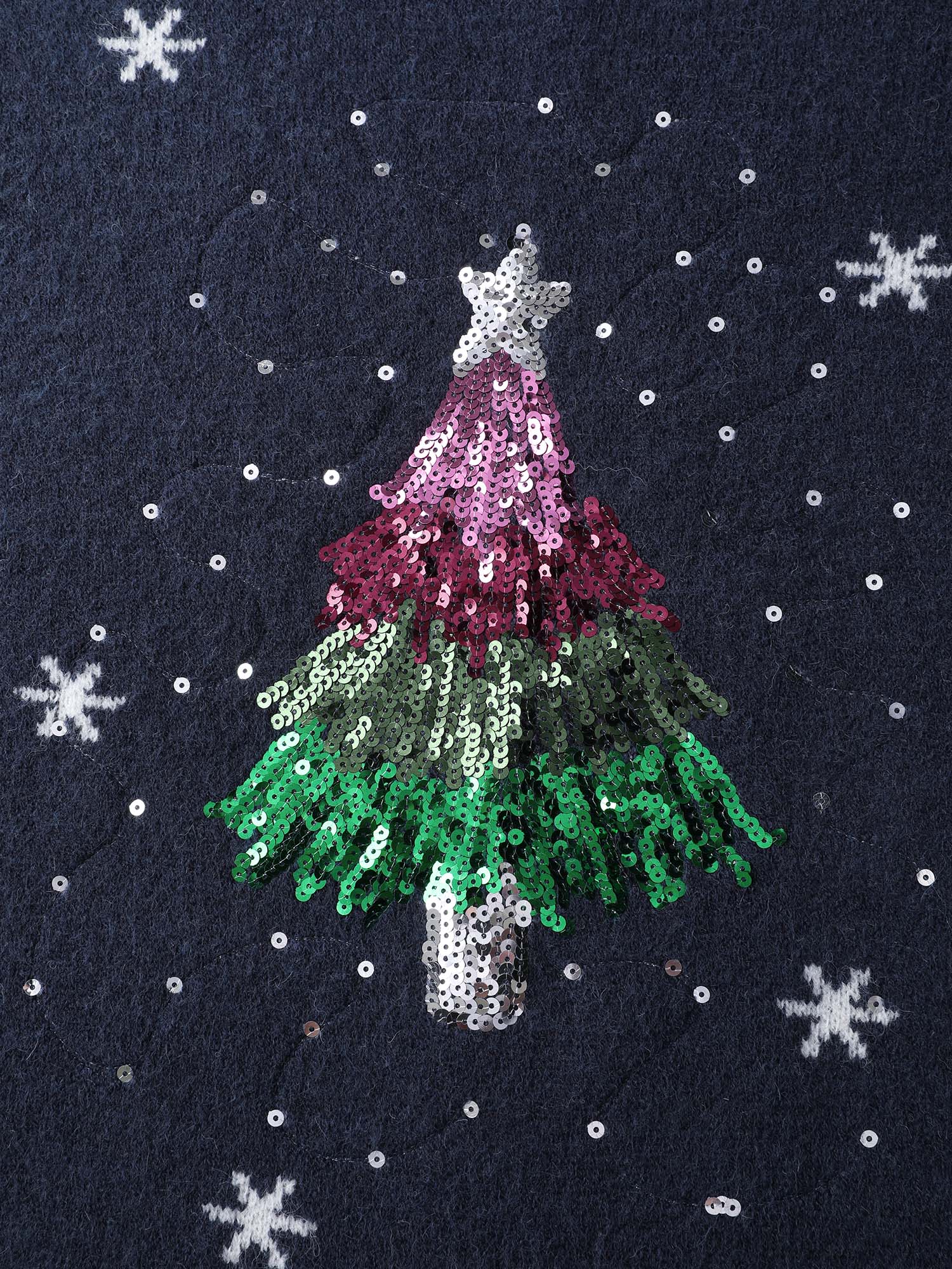 Stretchy Holiday Tree Sequin Embroidery Pullover