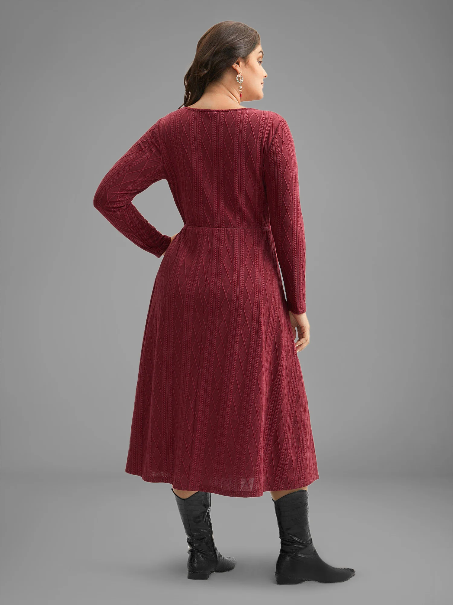 Textured Knit Fit-And-Flare Midi Dress