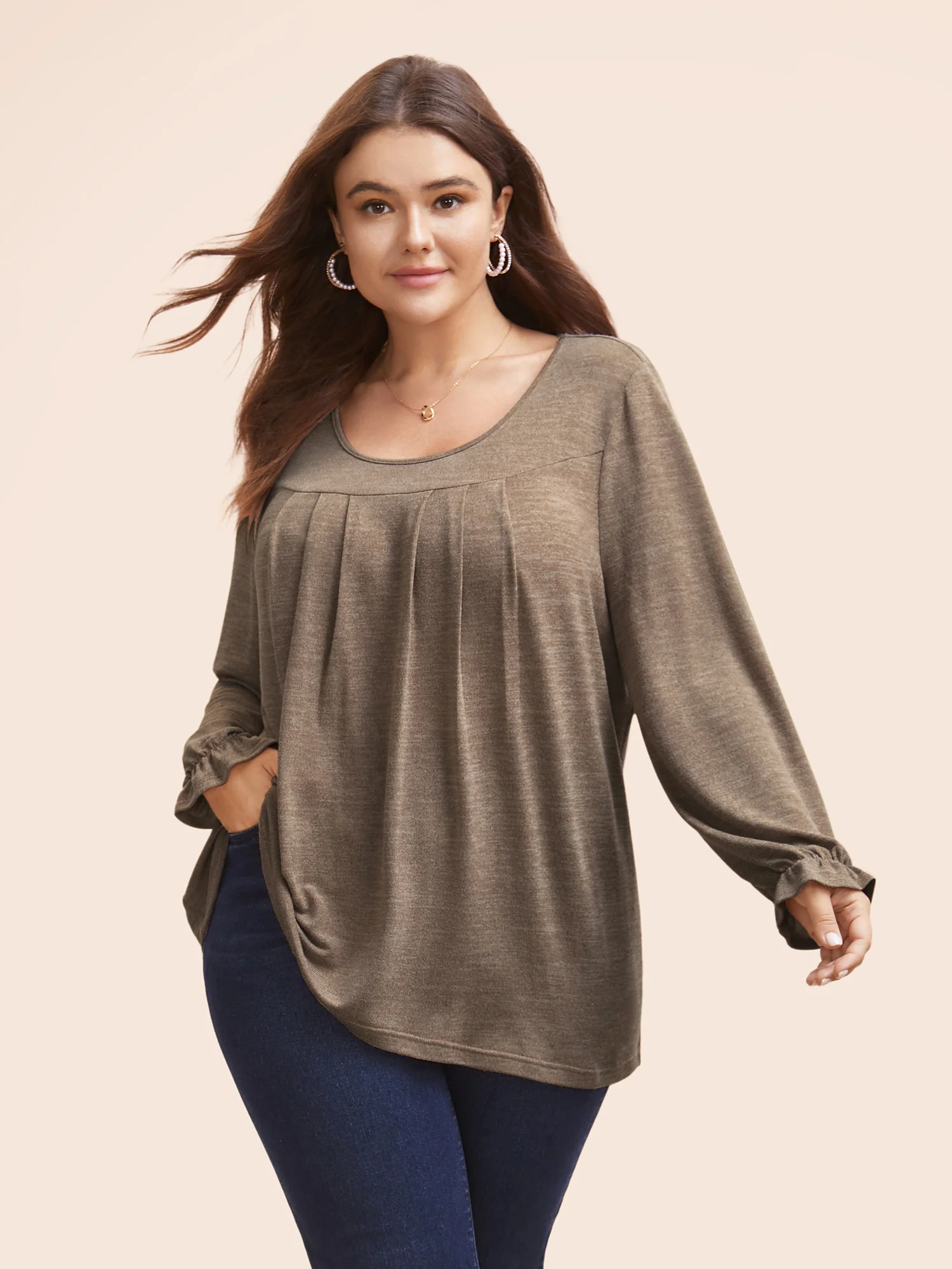 Round Neck Heather Pleated T-shirt