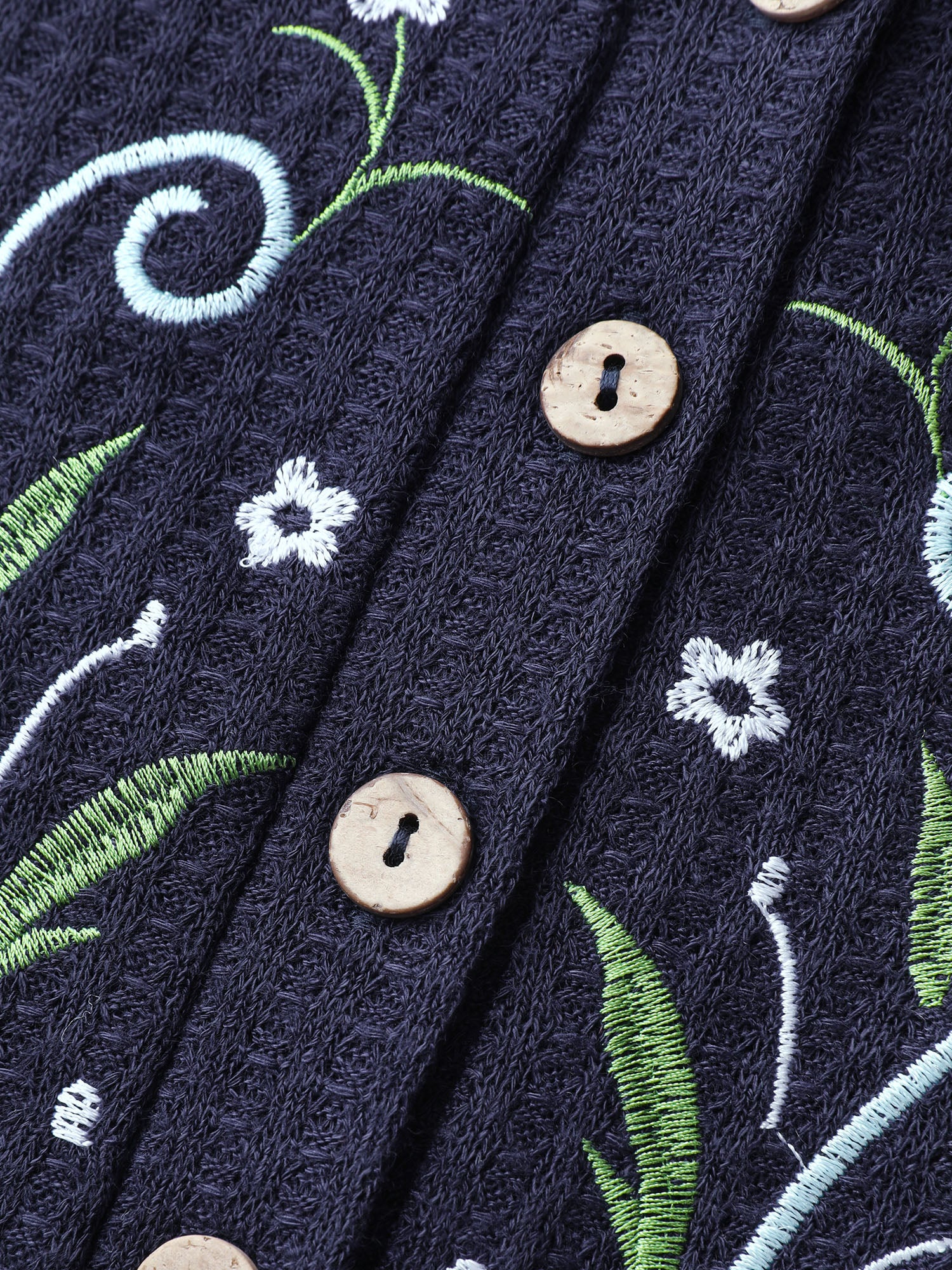 Floral Embroidery Textured Round Neck T-Shirt