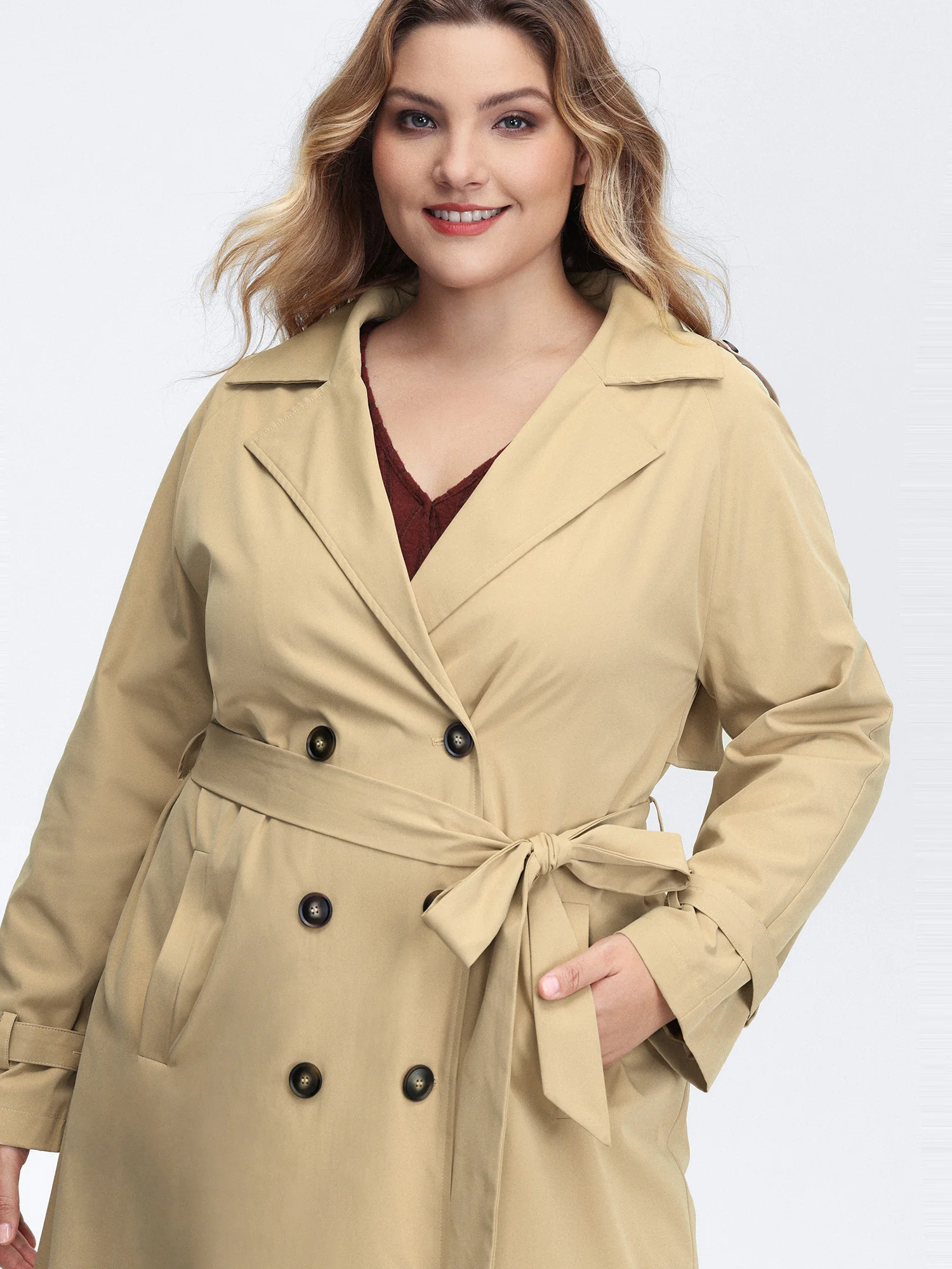 Adjustable Tab Sleeve Lined Trench Coat