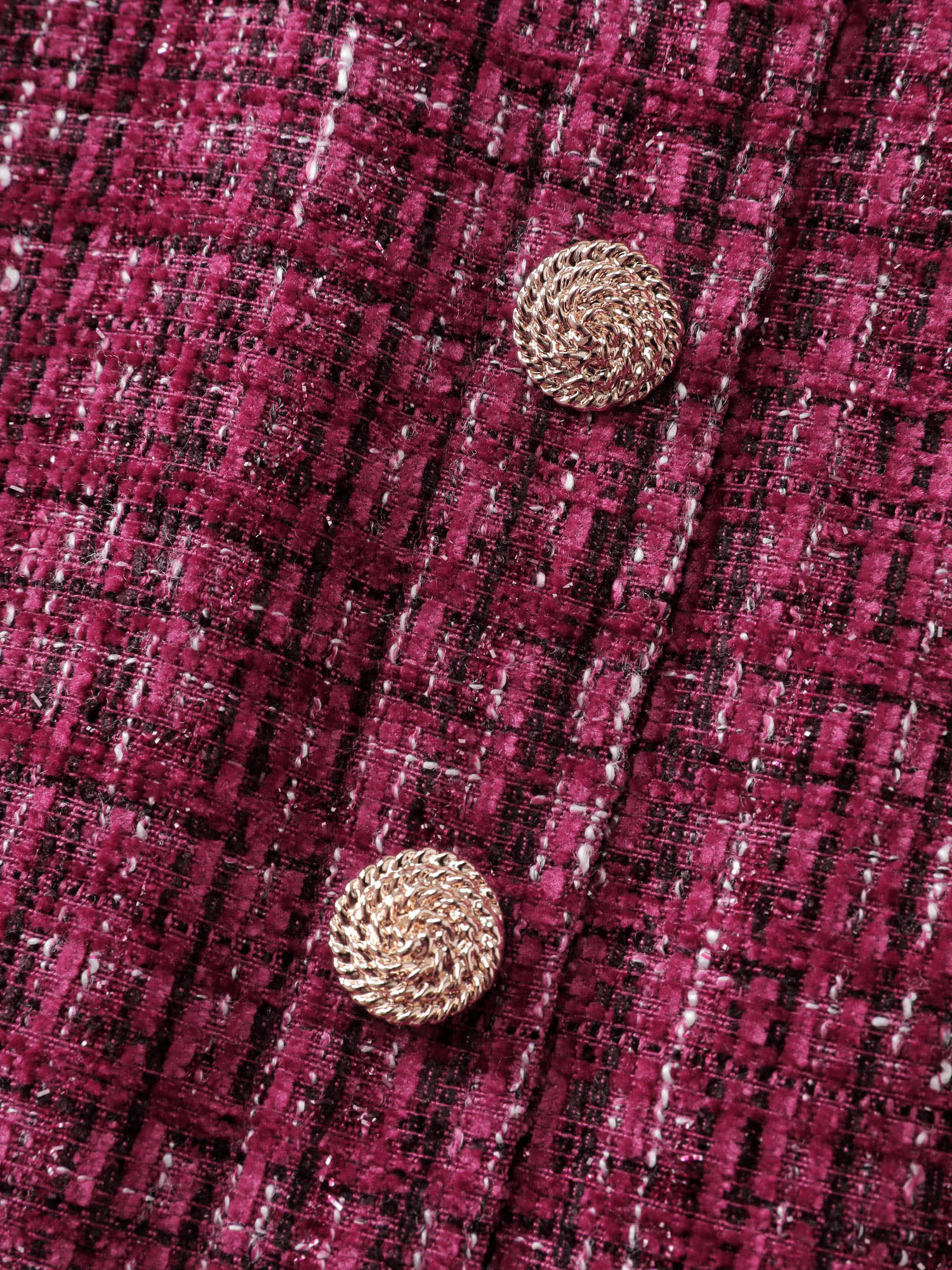 Tweed Metal Button Stretchy Waist Knee Dress