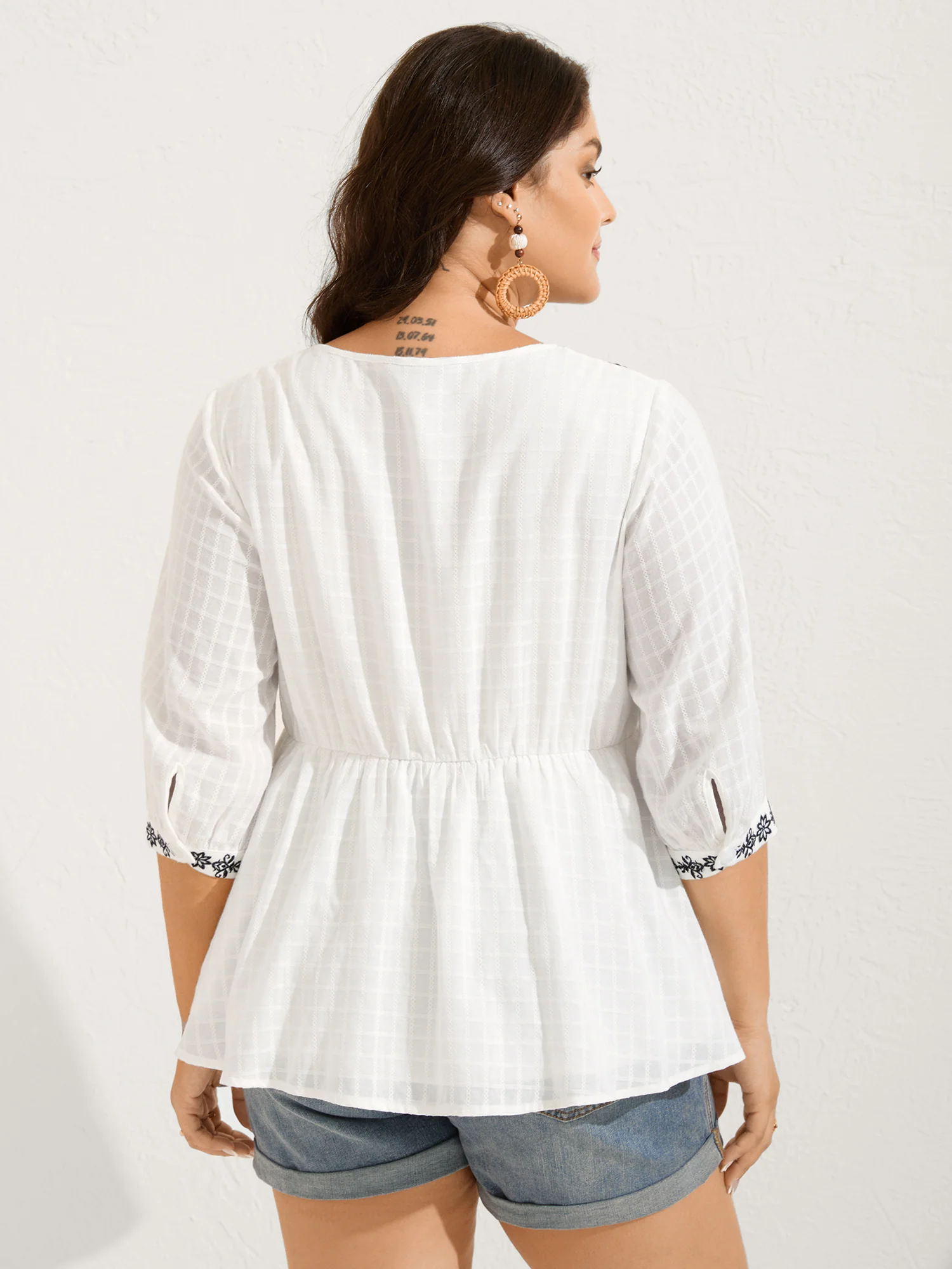 Pure Cotton Boho Embroidery Textured Blouse