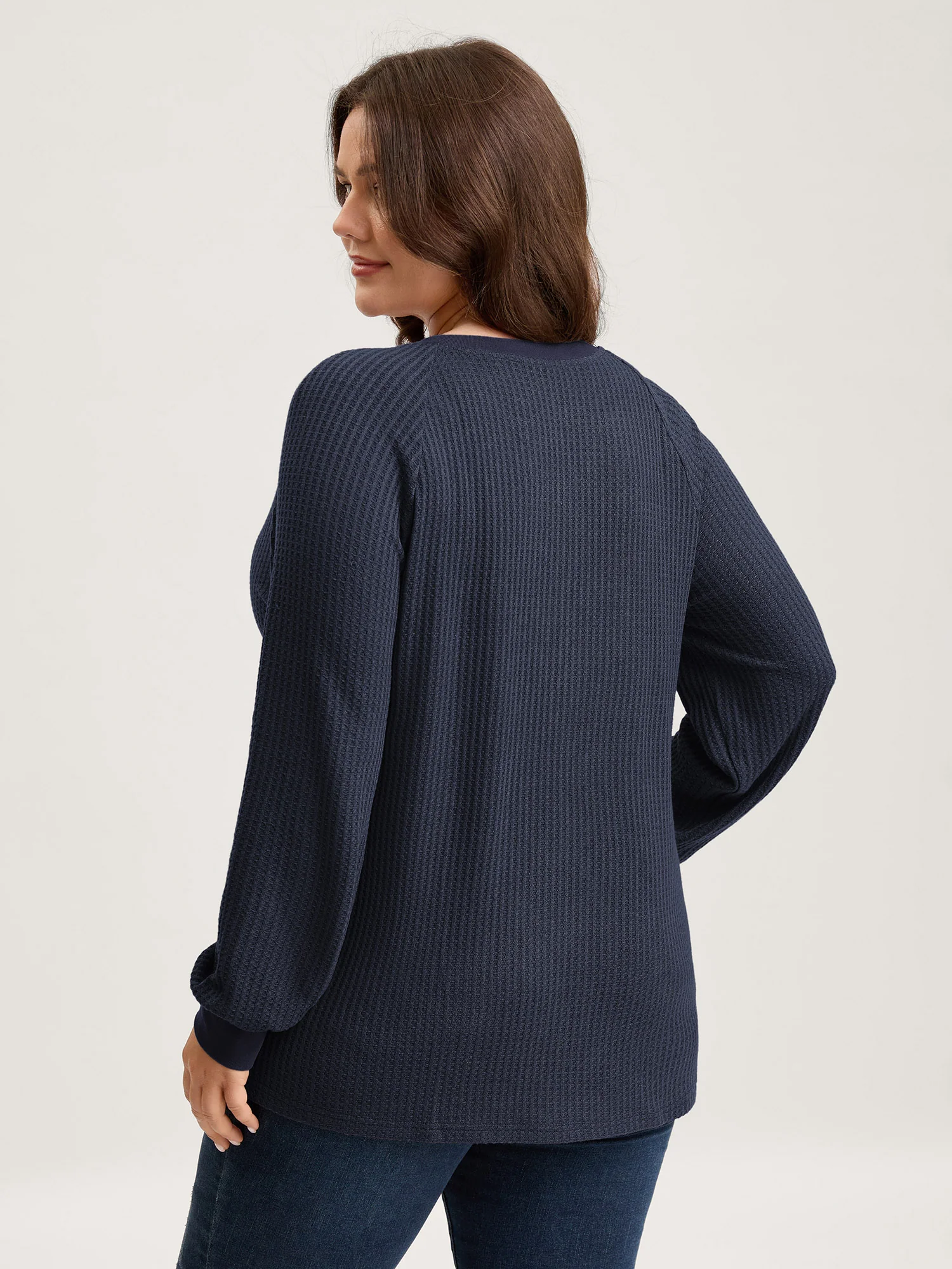 Waffle Grid Notched Collar Lace Sweatshirt