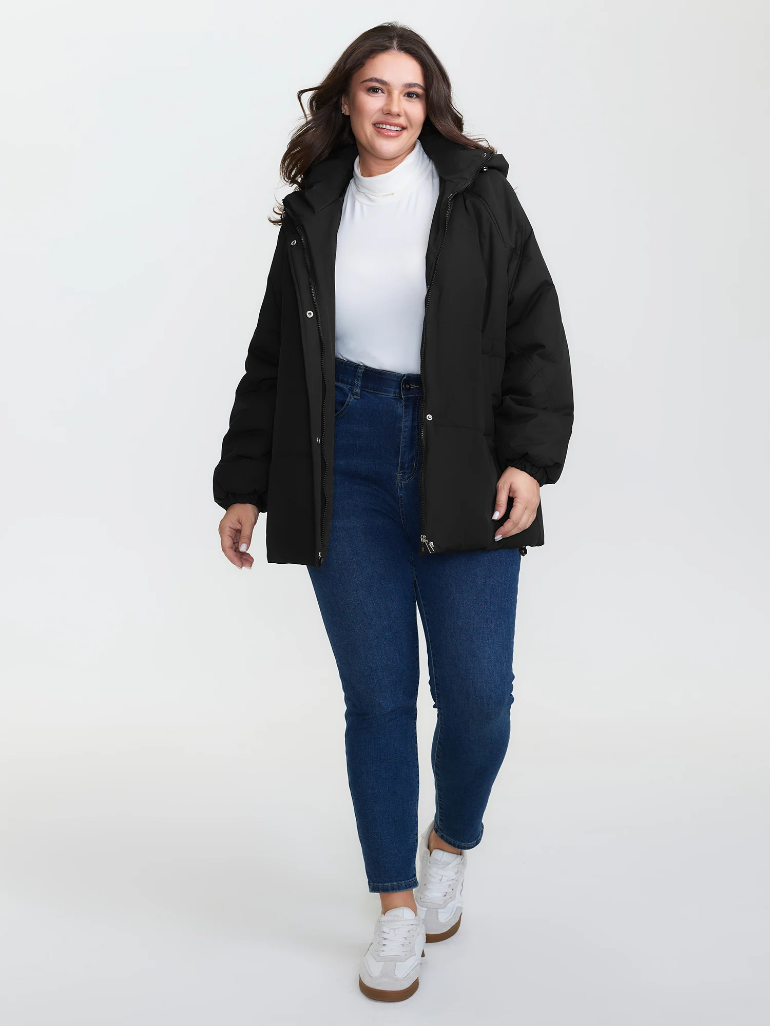 Zipper Button Pockets Quilted Jacket