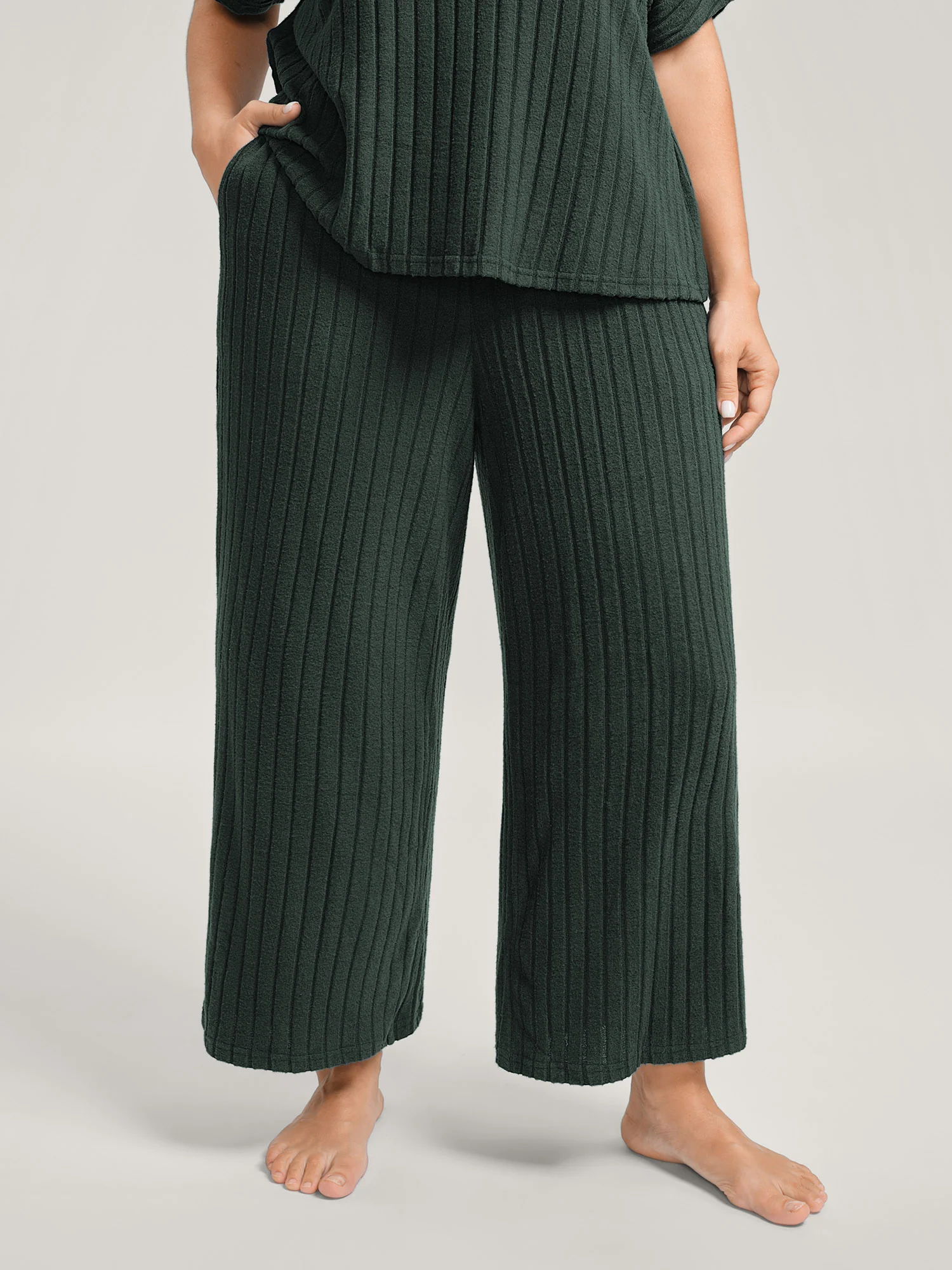 Stretchy Pit Strip Solid Loungewear Set