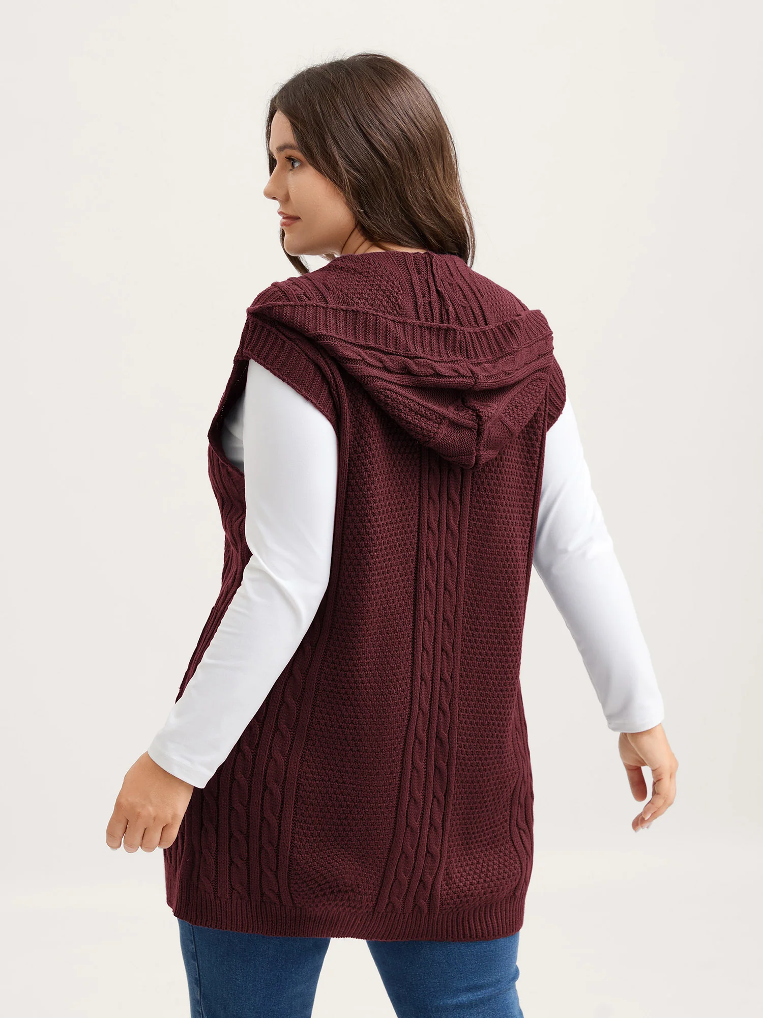 Twisted Hooded Sleeveless Knit Cardigan