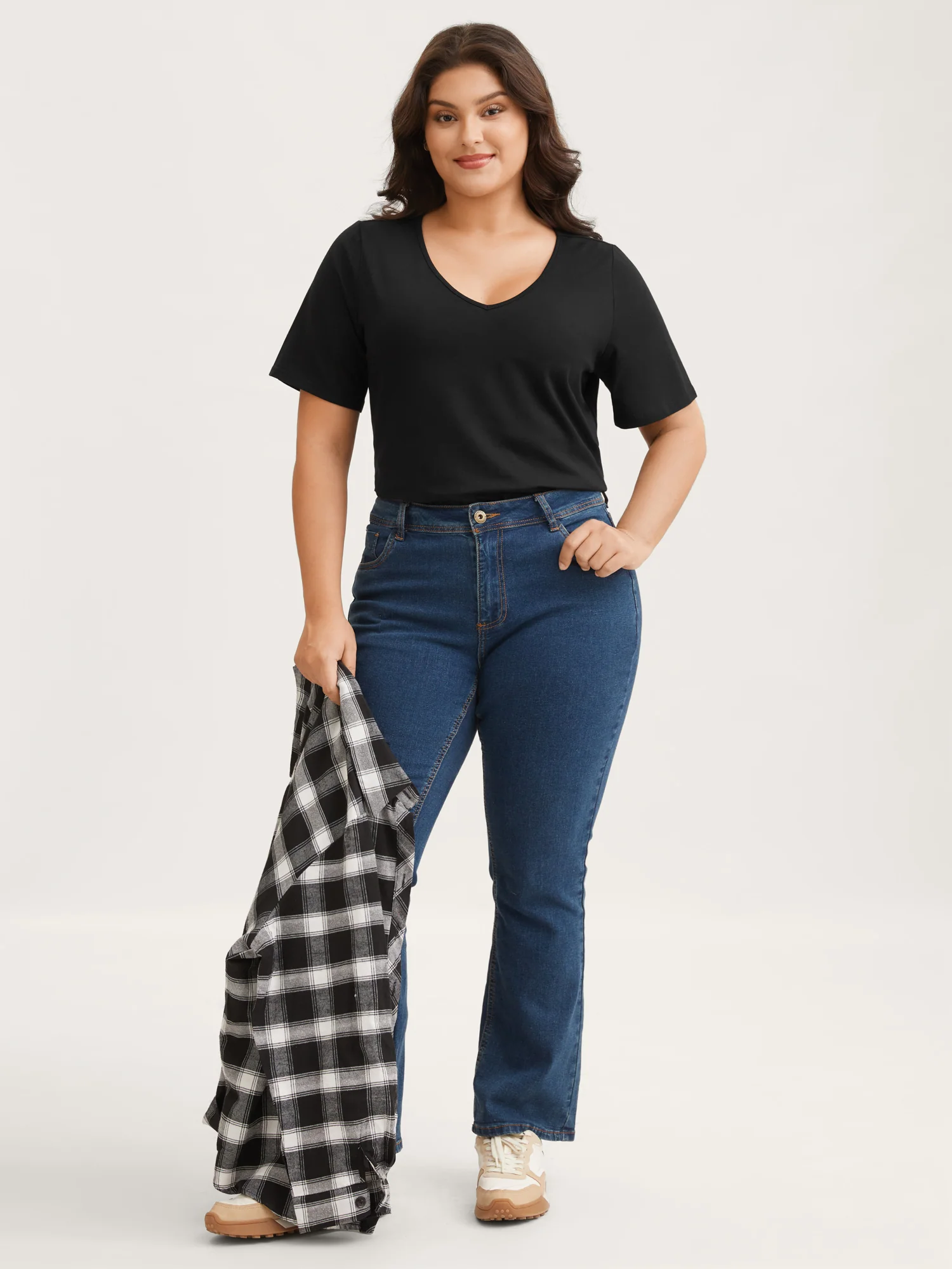 Cotton V Neck Plain Basic T-shirt