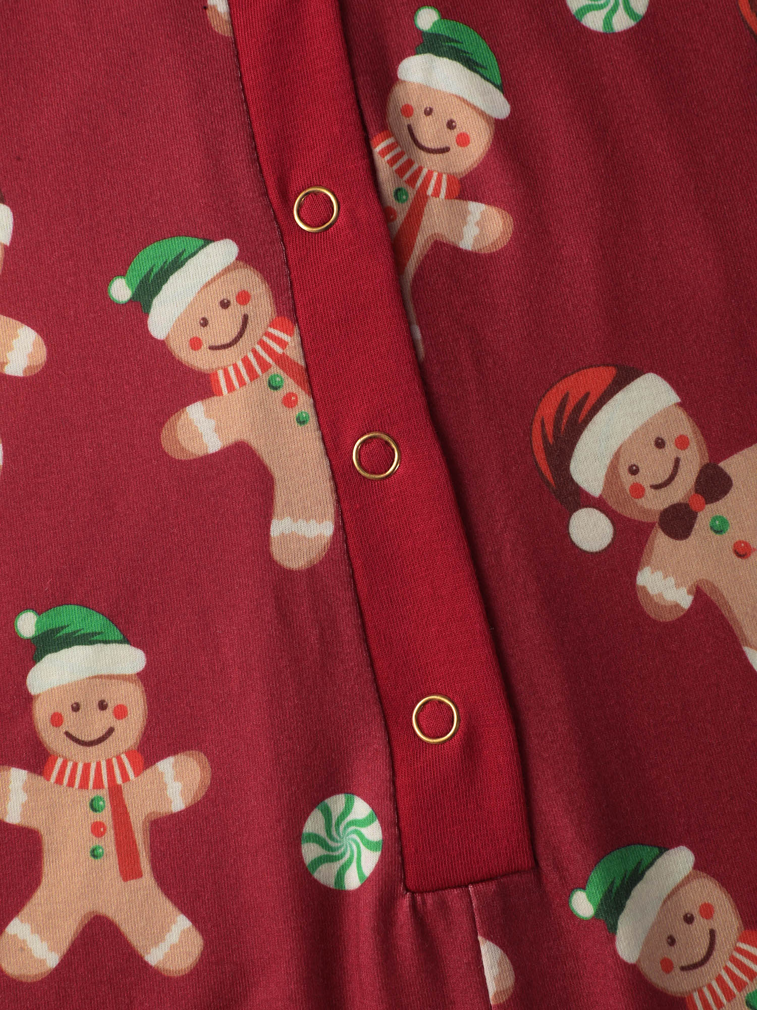 Gingerbread Print Button Placket Jumpsuit